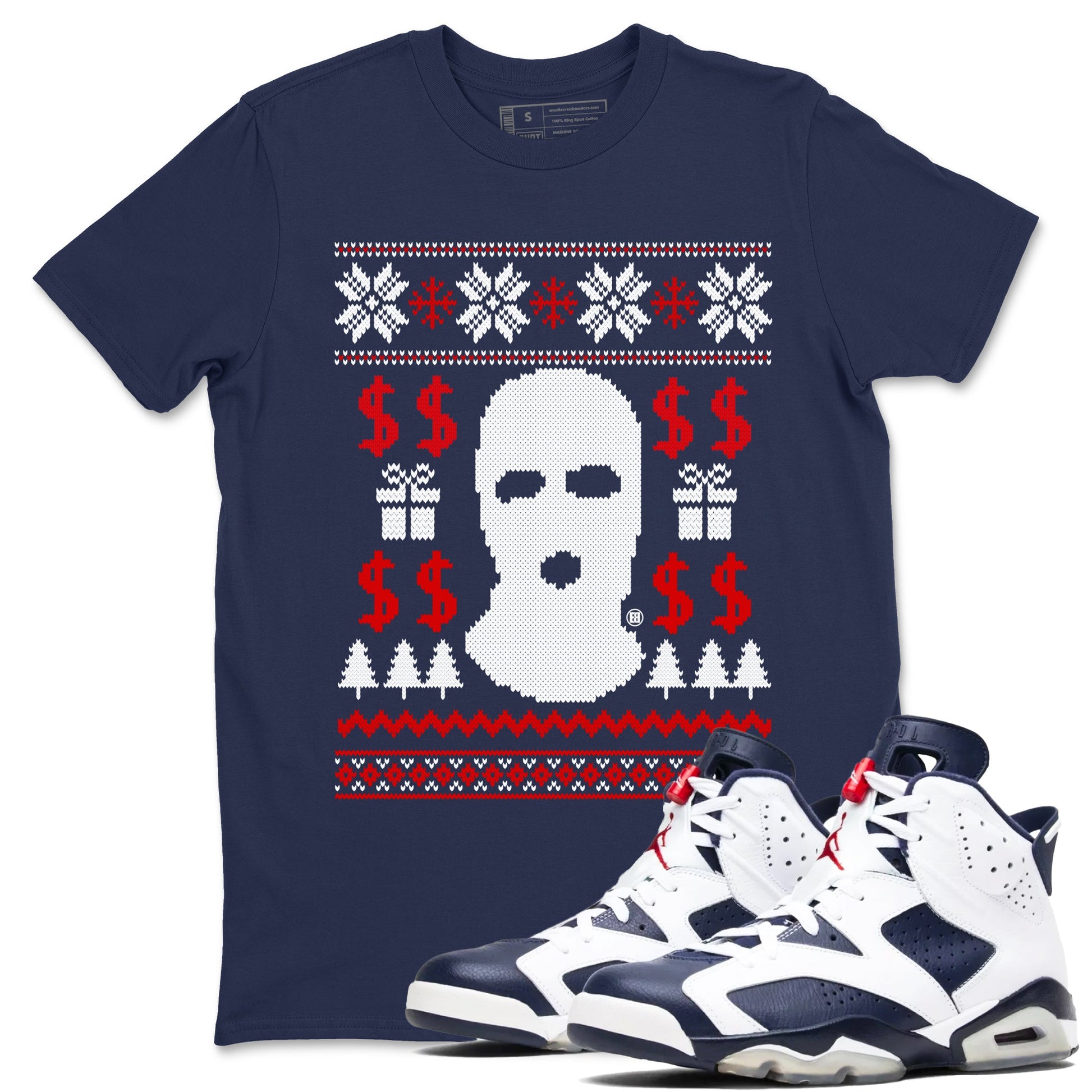 6s White And Midnight Navy shirts to match jordans Gangster Ugly Sweater sneaker match tees Air Jordan 6 Retro White And Midnight Navy match shoes to clothes SNRT Sneaker Tees unisex cotton Navy 1 shirts