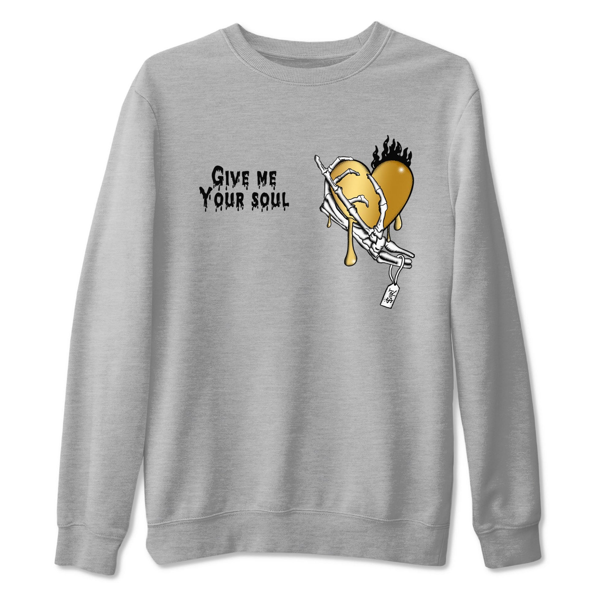 1s Black Metallic Gold shirts to match jordans Give Me Your Soul unique Halloween sneaker tee Jordan 1 High OG Black and Gold SNRT Sneaker Release Tees unisex cotton Heather Grey 2 crew neck shirts