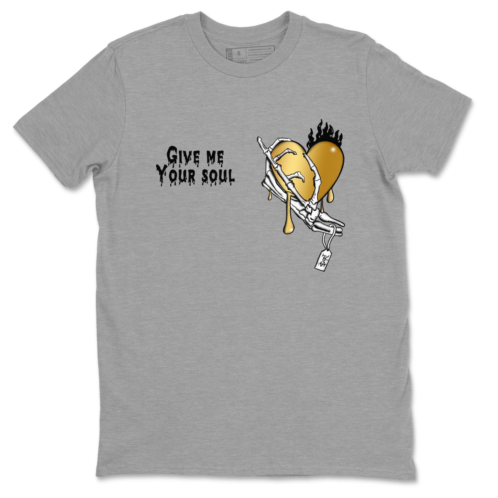 1s Black Metallic Gold shirts to match jordans Give Me Your Soul unique Halloween sneaker tee Jordan 1 High OG Black and Gold SNRT Sneaker Release Tees unisex cotton Heather Grey 2 crew neck shirts