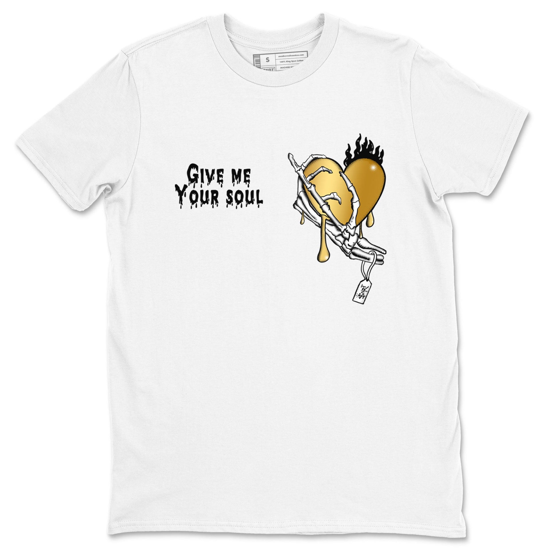 1s Black Metallic Gold shirts to match jordans Give Me Your Soul unique Halloween sneaker tee Jordan 1 High OG Black and Gold SNRT Sneaker Release Tees unisex cotton White 2 crew neck shirts