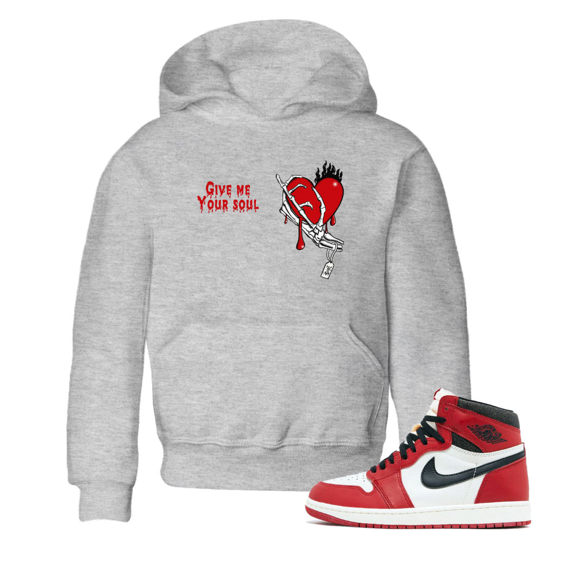 1s Lost & Found shirts to match jordans Give Me Your Soul unique Halloween sneaker tee Air Jordan 1 Lost & Found SNRT Sneaker Release Tees Youth Baby Heather Grey 1 crew neck shirts