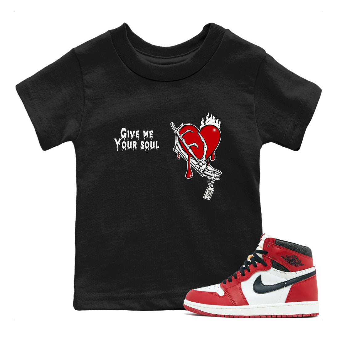 1s Lost & Found shirts to match jordans Give Me Your Soul unique Halloween sneaker tee Air Jordan 1 Lost & Found SNRT Sneaker Release Tees Youth Baby Black 1 crew neck shirts