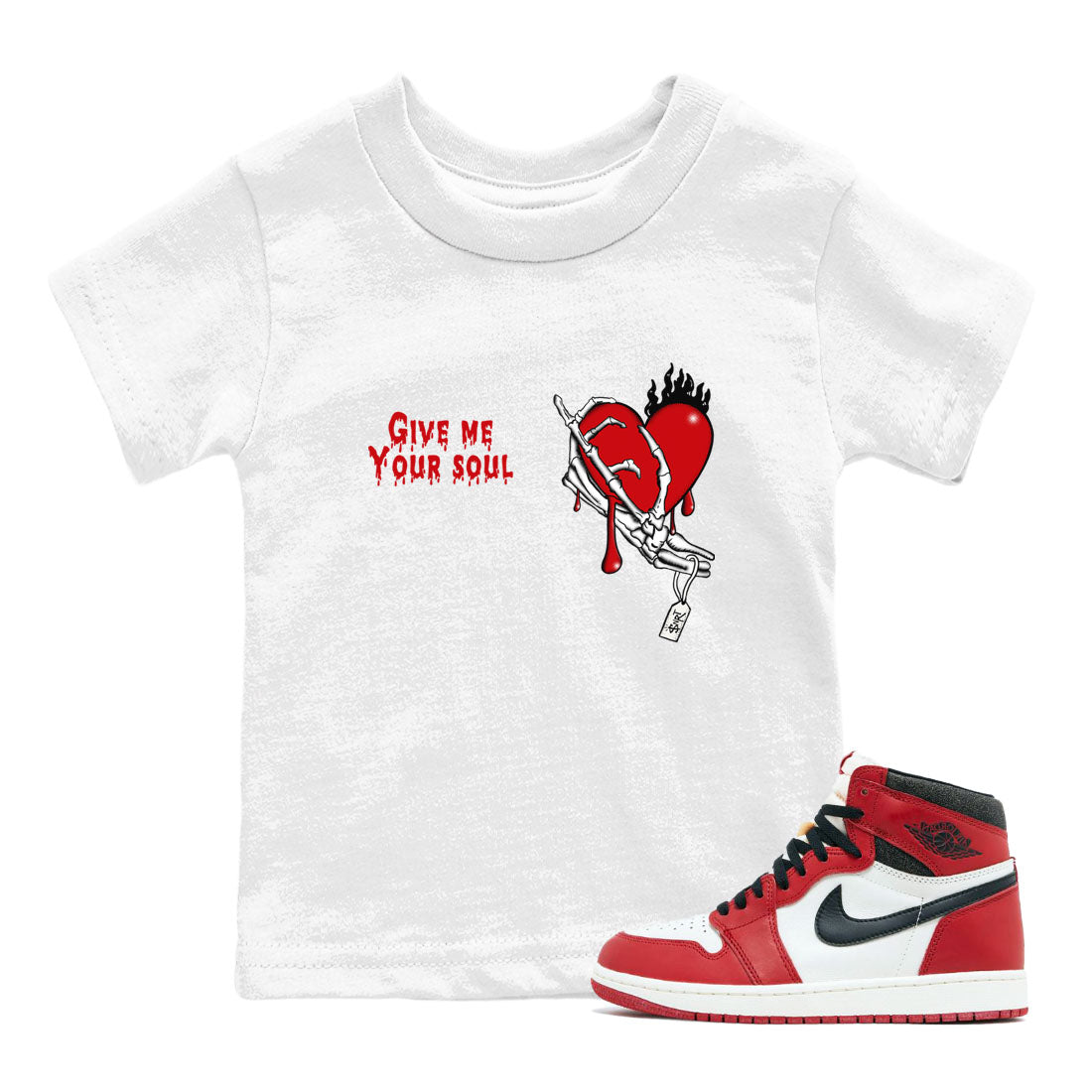 1s Lost & Found shirts to match jordans Give Me Your Soul unique Halloween sneaker tee Air Jordan 1 Lost & Found SNRT Sneaker Release Tees Youth Baby White 1 crew neck shirts