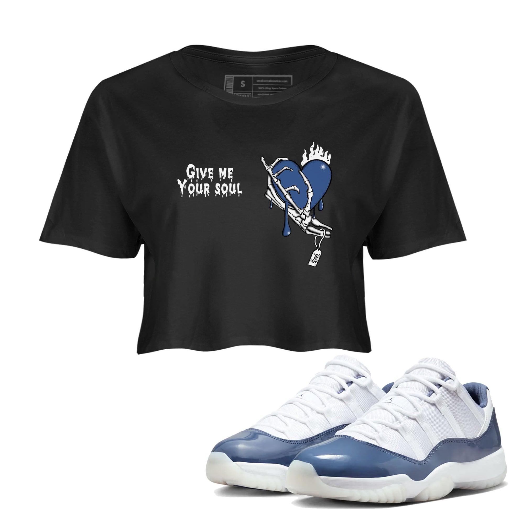 11s Diffused Blue shirts to match jordans Give Me Your Soul unique Halloween sneaker tee Air Jordan 11 Diffused Blue SNRT Sneaker Release Tees unisex cotton Black 1 Crop Shirts
