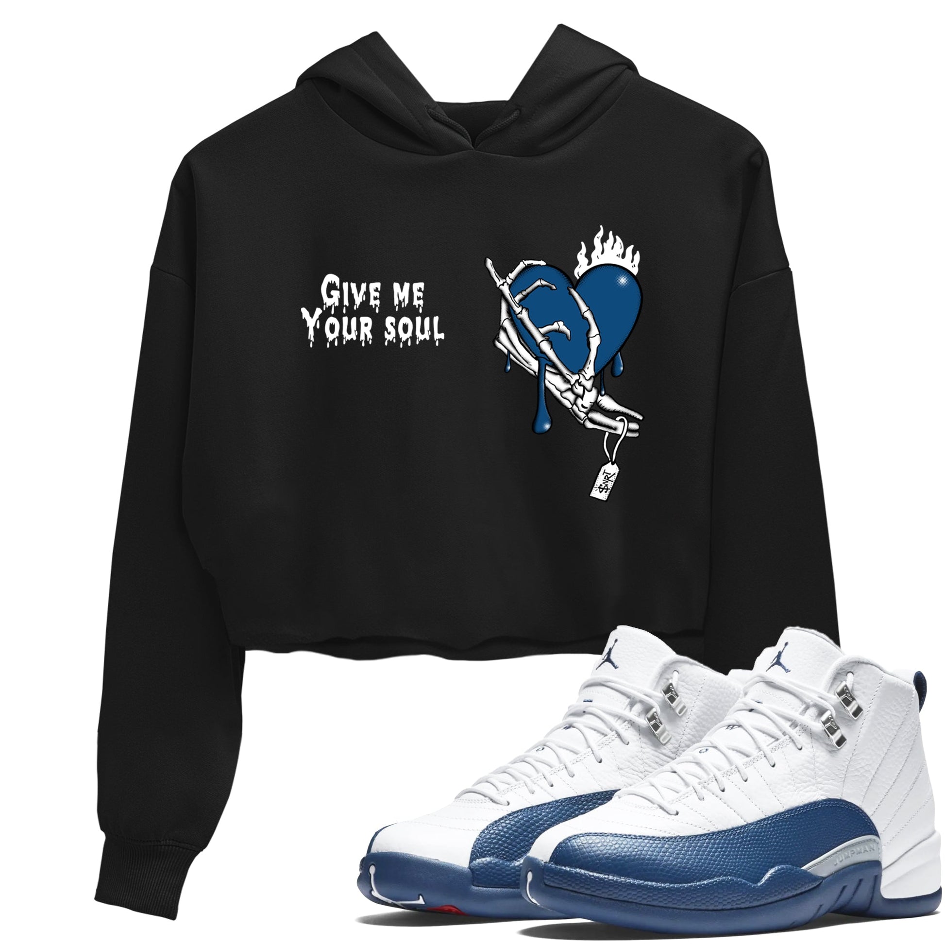 Sneaker match tees – Sneaker Tees To Match Air Jordan 12 French Blue Shoes – Give Me Your Soul Crop T-Shirt Black 1