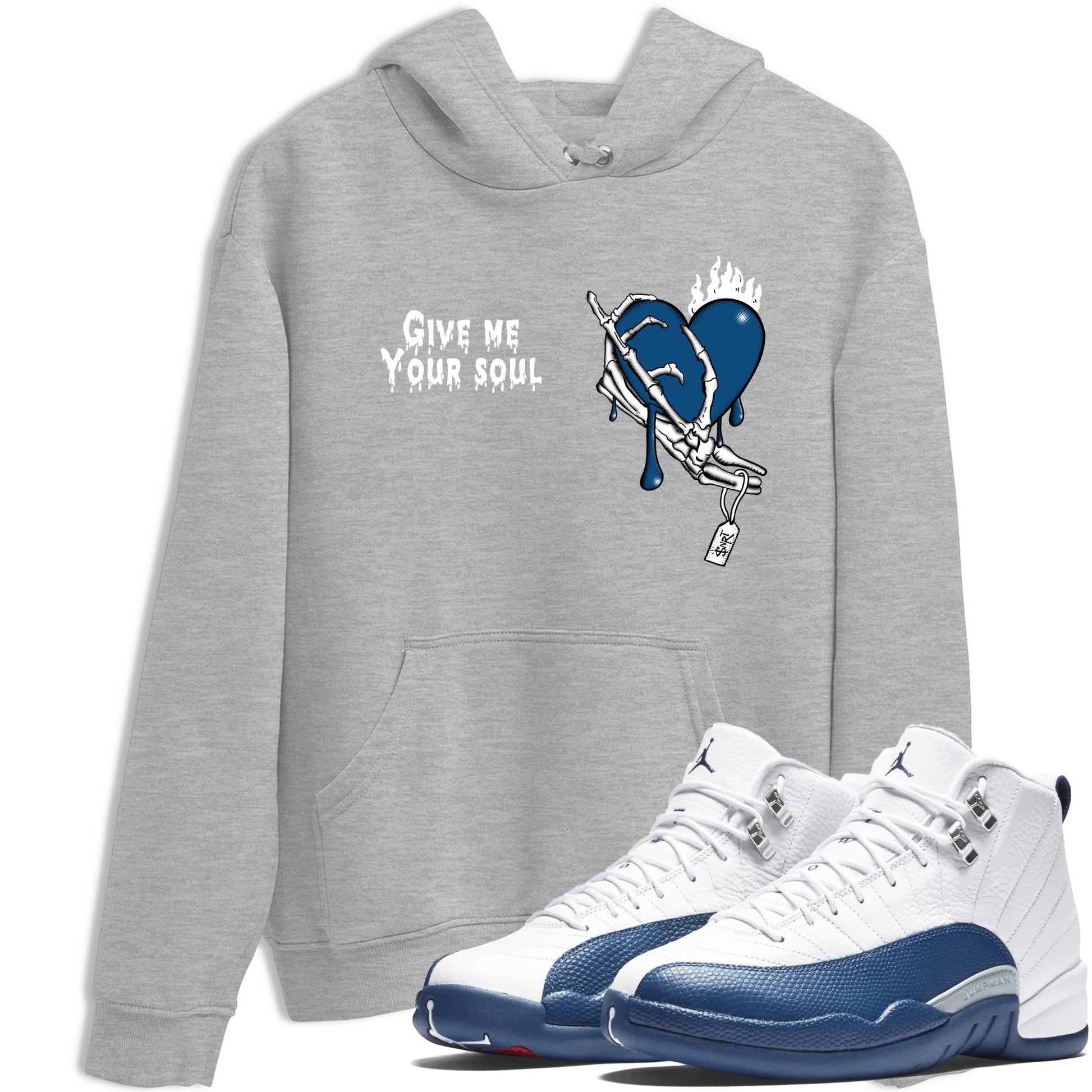 Sneaker match tees – Sneaker Tees To Match Air Jordan 12 French Blue Shoes – Give Me Your Soul Tee Heather Grey 1