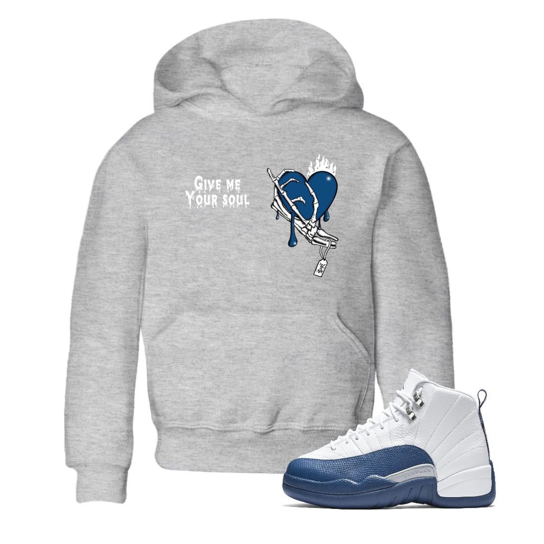 Sneaker match tees – Sneaker Tees To Match Air Jordan 12 French Blue Shoes – Give Me Your Soul Kids T-Shirt Heather Grey 1