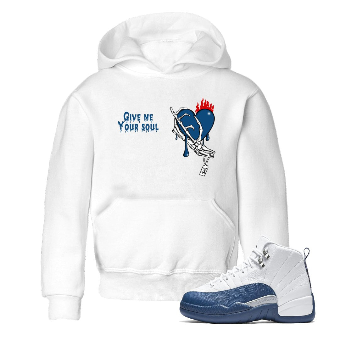 Sneaker match tees – Sneaker Tees To Match Air Jordan 12 French Blue Shoes – Give Me Your Soul Kids T-Shirt White 1