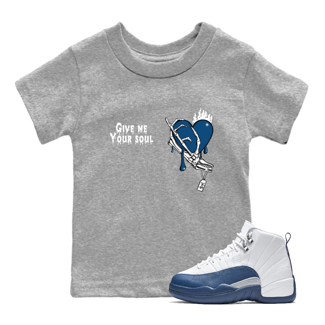 Sneaker match tees – Sneaker Tees To Match Air Jordan 12 French Blue Shoes – Give Me Your Soul Kids T-Shirt Heather Grey 1
