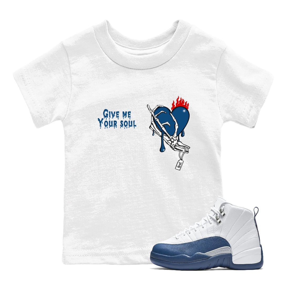 Sneaker match tees – Sneaker Tees To Match Air Jordan 12 French Blue Shoes – Give Me Your Soul Kids T-Shirt White 1