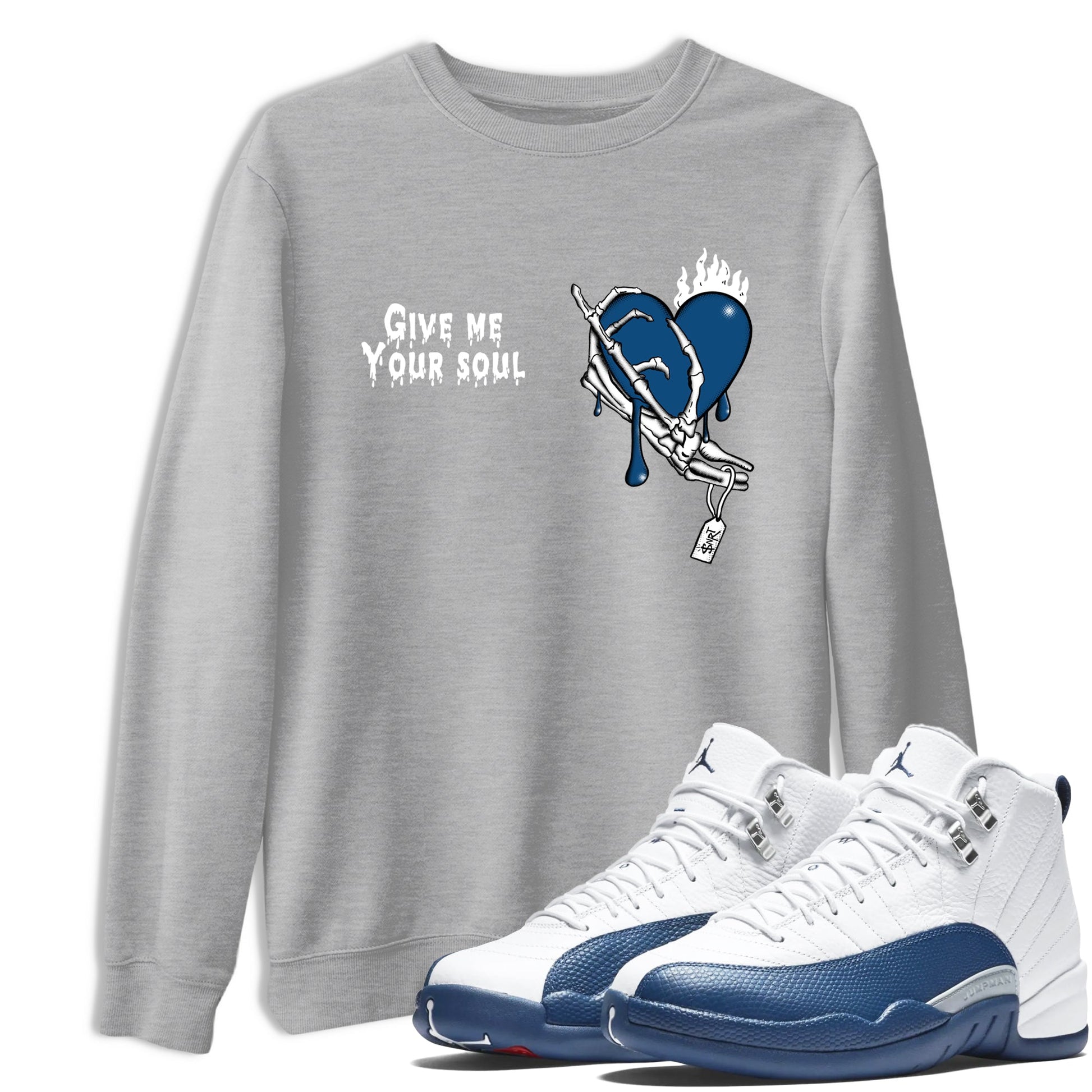 Sneaker match tees – Sneaker Tees To Match Air Jordan 12 French Blue Shoes – Give Me Your Soul Tee Heather Grey 1