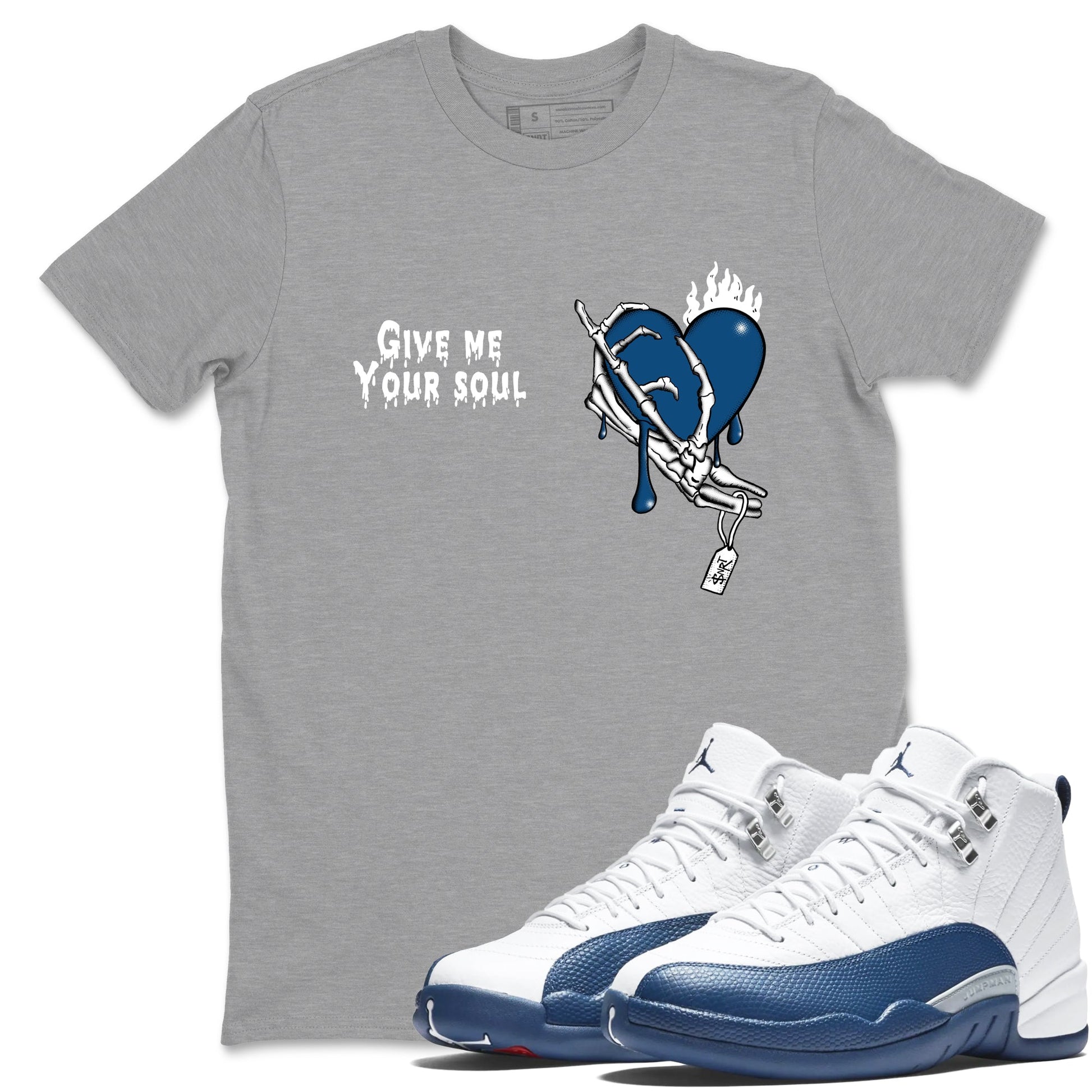 Sneaker match tees – Sneaker Tees To Match Air Jordan 12 French Blue Shoes – Give Me Your Soul Tee Heather Grey 1