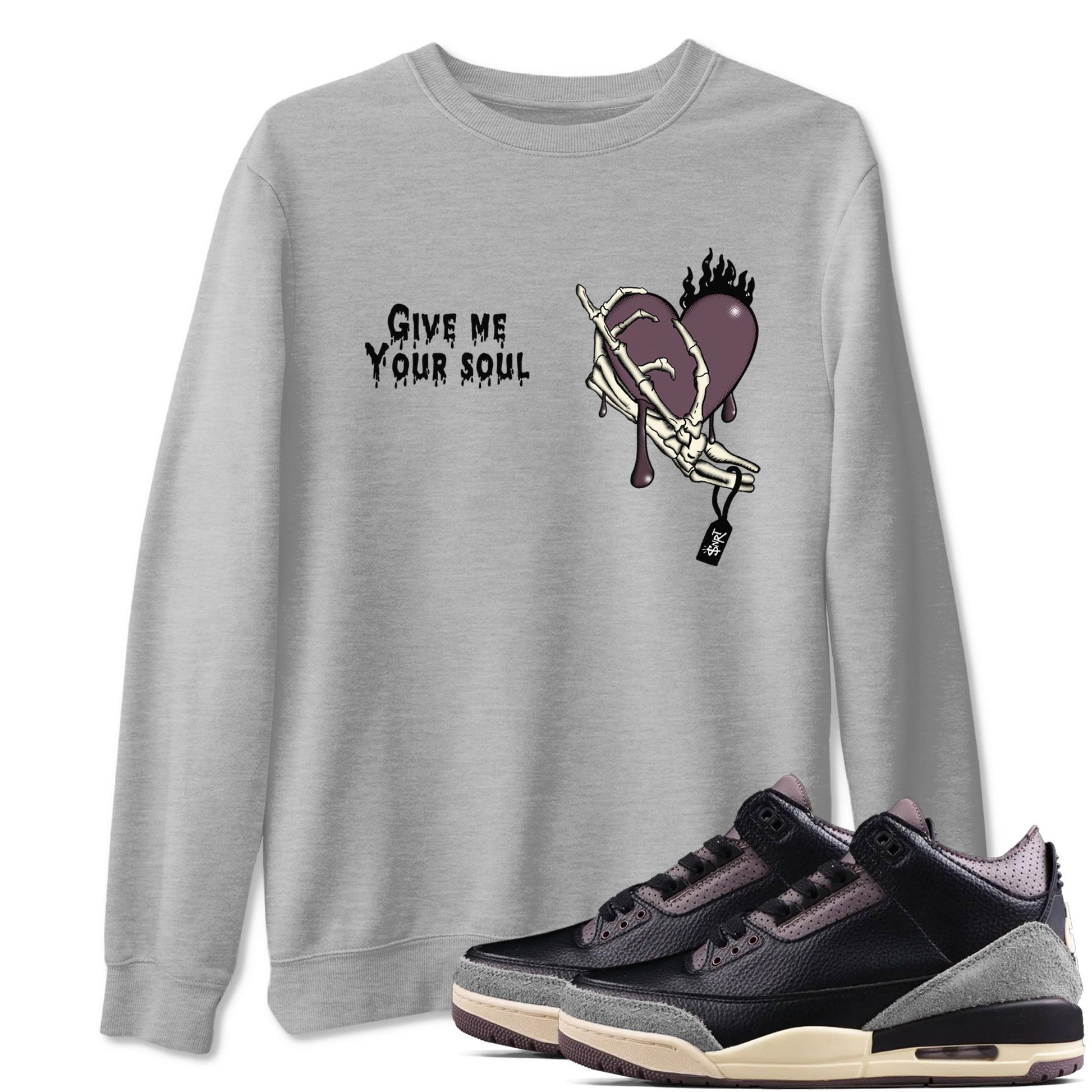 3s A Ma Maniere x Black shirts to match jordans Give Me Your Soul unique Halloween sneaker tee Air Jordan 3 A Ma Maniere x Black SNRT Sneaker Release Tees unisex cotton Heather Grey 1 crew neck shirts