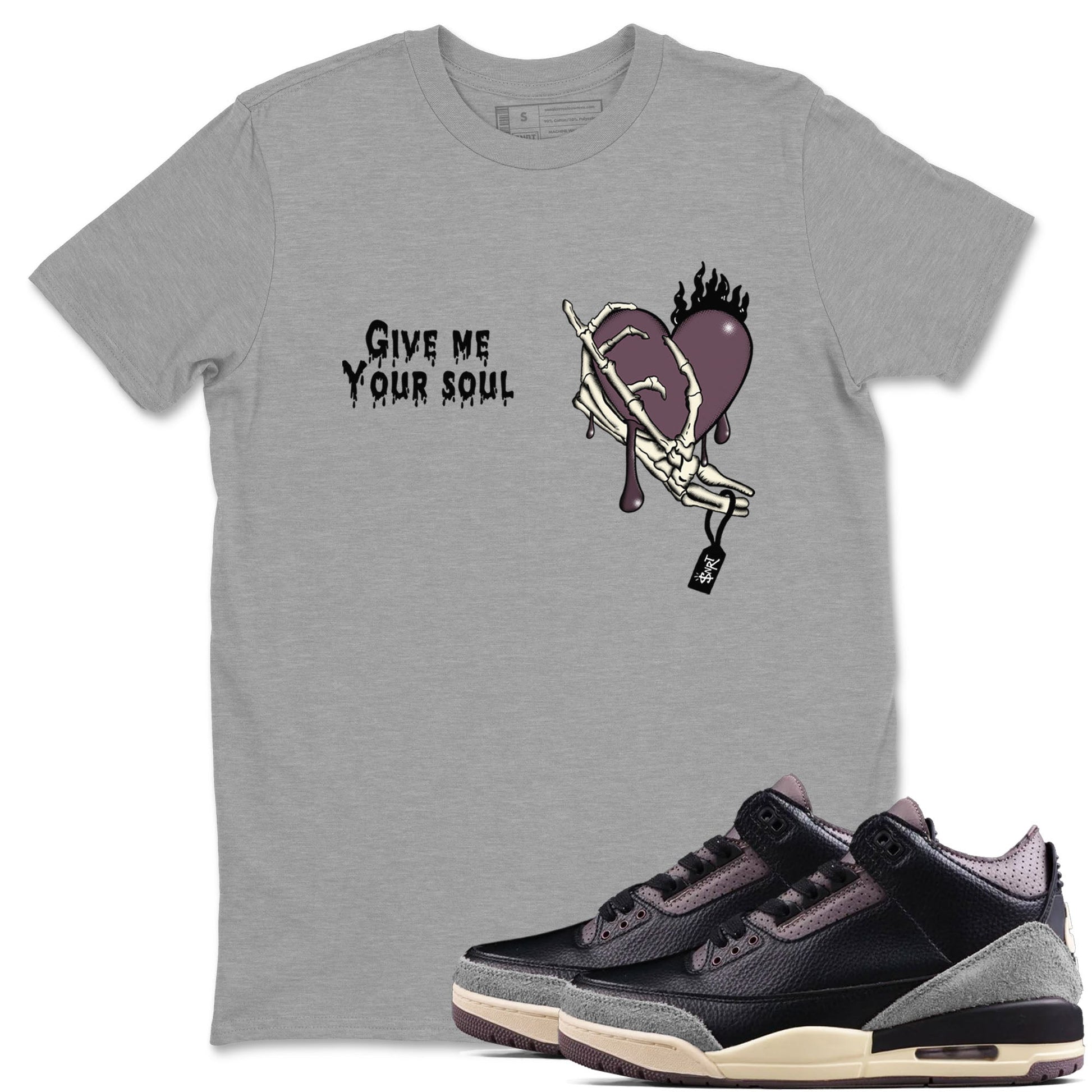 3s A Ma Maniere x Black shirts to match jordans Give Me Your Soul unique Halloween sneaker tee Air Jordan 3 A Ma Maniere x Black SNRT Sneaker Release Tees unisex cotton Heather Grey 1 crew neck shirts