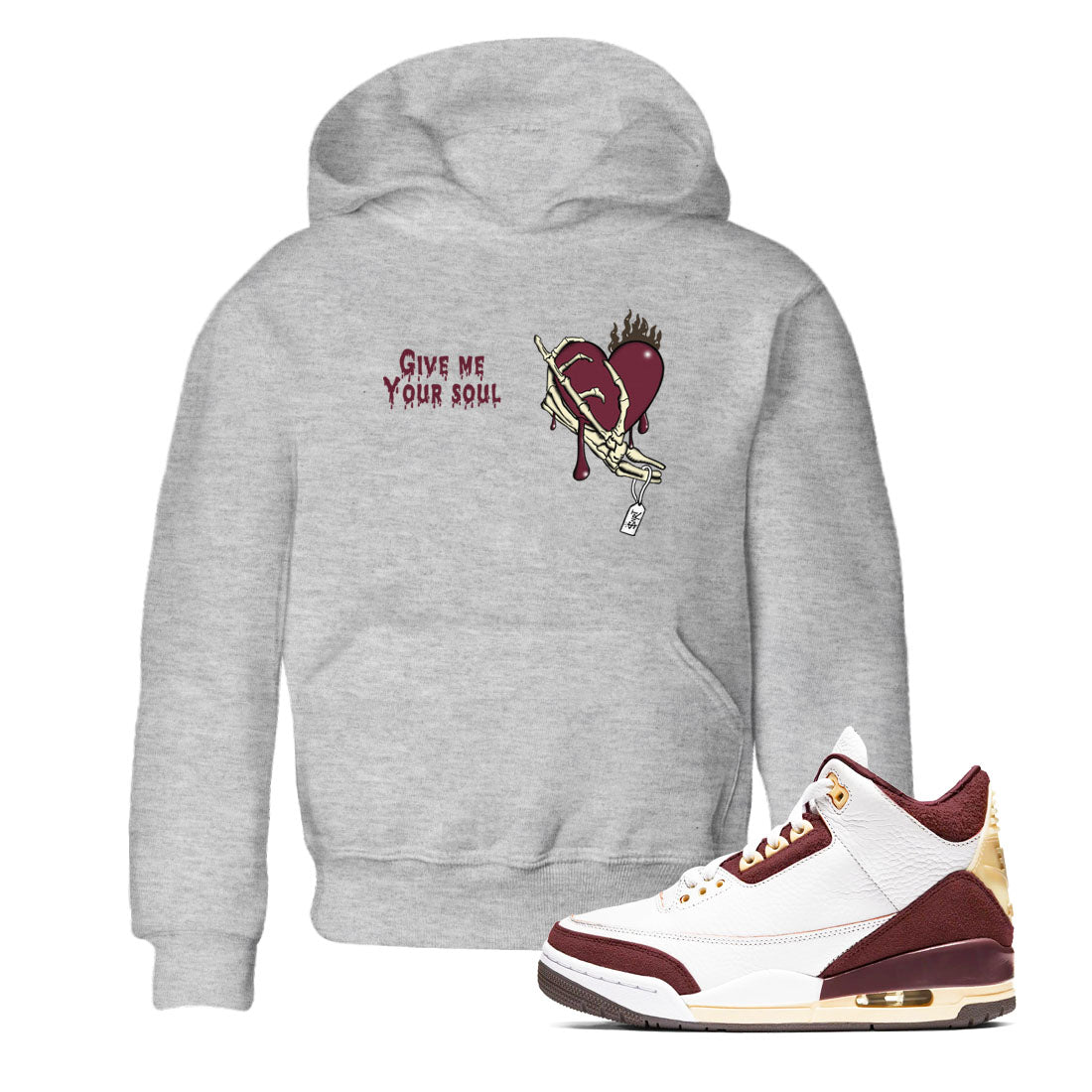 3s A Ma Maniere x Burgundy Crush shirts to match jordans Give Me Your Soul unique Halloween sneaker tee Air Jordan 3 A Ma Maniere x Burgundy Crush SNRT Sneaker Release Tees Youth Baby Heather Grey 1 crew neck shirts
