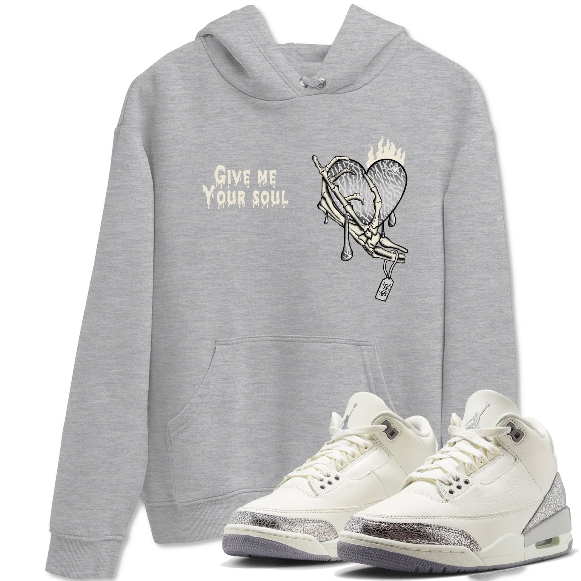 3s Sail and Cement Grey shirts to match jordans Give Me Your Soul sneaker match tees Air Jordan 3 Retro Sail and Cement Grey match shoes to clothes SNRT Sneaker Tees unisex cotton Heather Grey 1 shirts