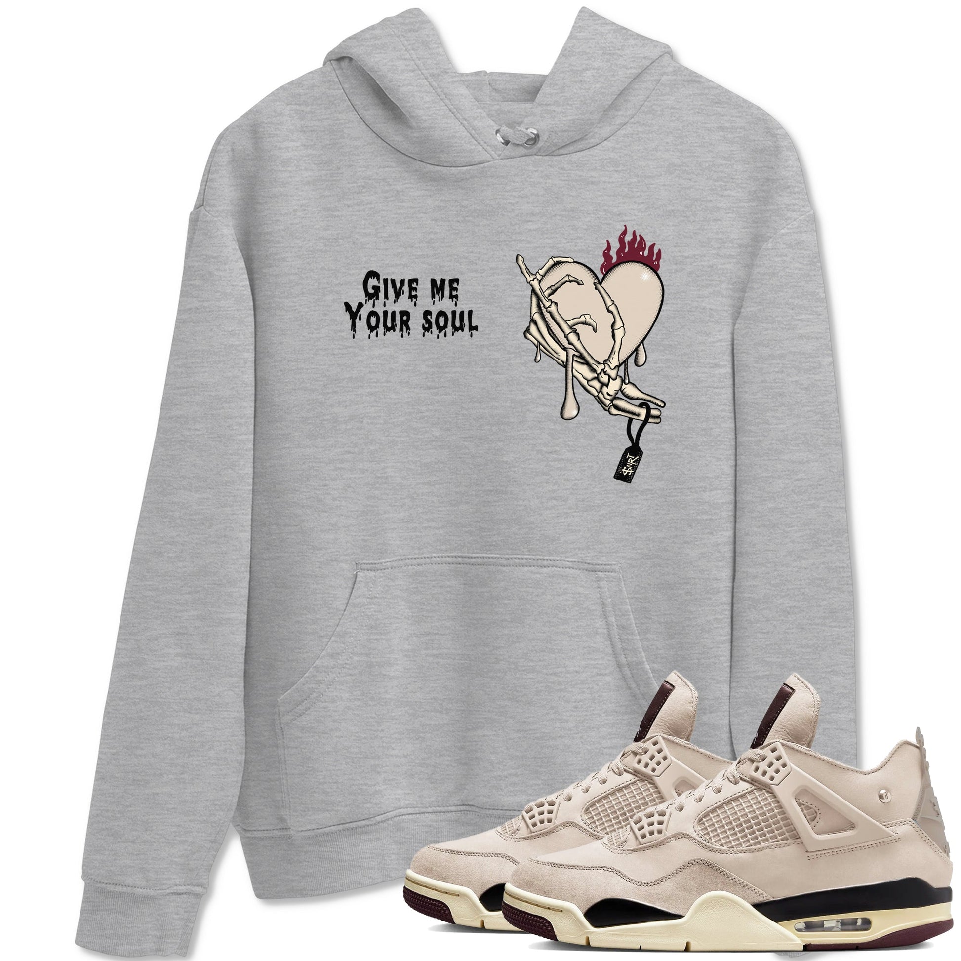 4s A Ma Maniere x Fossil Stone shirts to match jordans Give Me Your Soul unique Halloween sneaker tee 4s A Ma Maniere x Fossil Stone match shoes to clothes SNRT Sneaker Tees unisex cotton Heather Grey 1 shirts