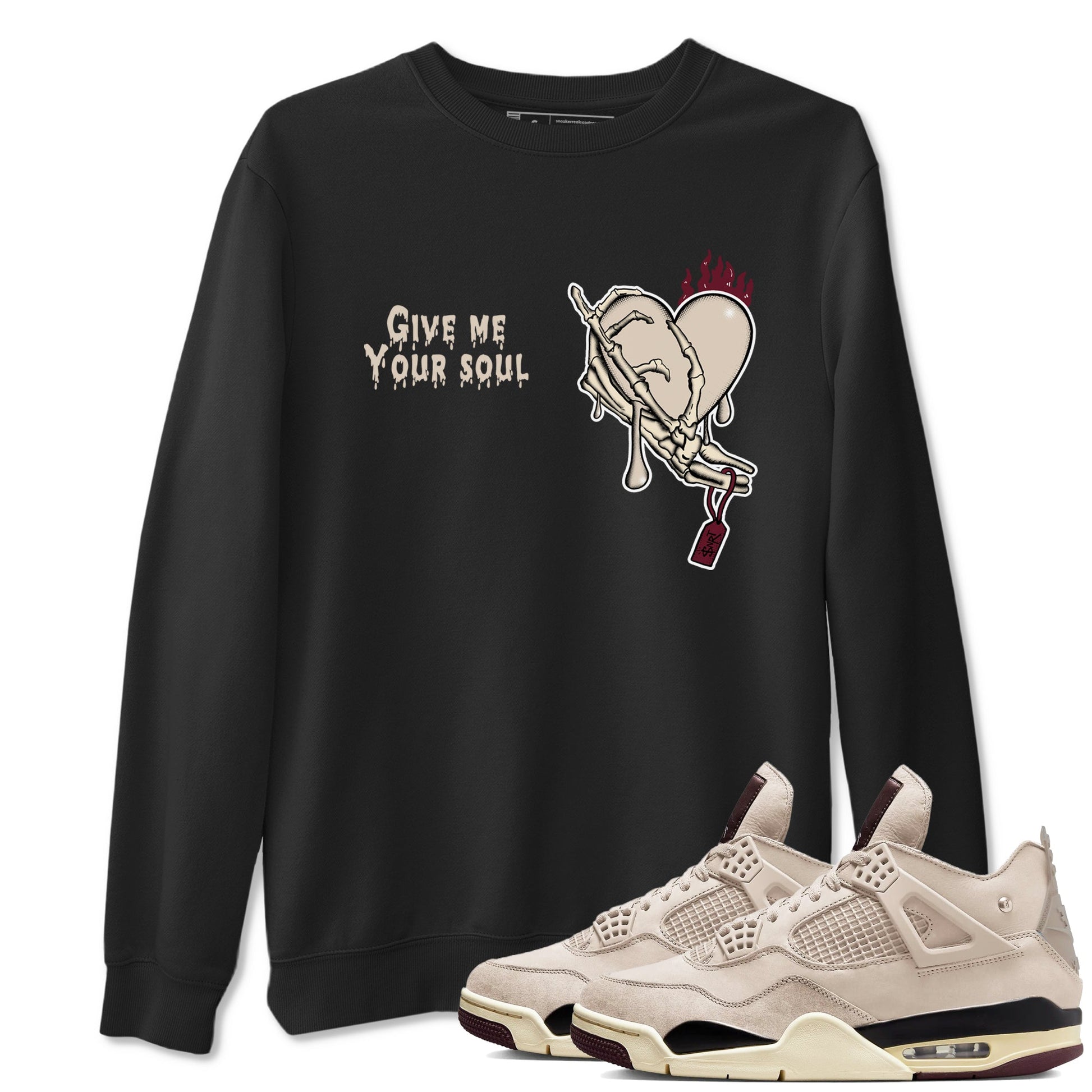 4s A Ma Maniere x Fossil Stone shirts to match jordans Give Me Your Soul unique Halloween sneaker tee 4s A Ma Maniere x Fossil Stone match shoes to clothes SNRT Sneaker Tees unisex cotton Black 1 shirts