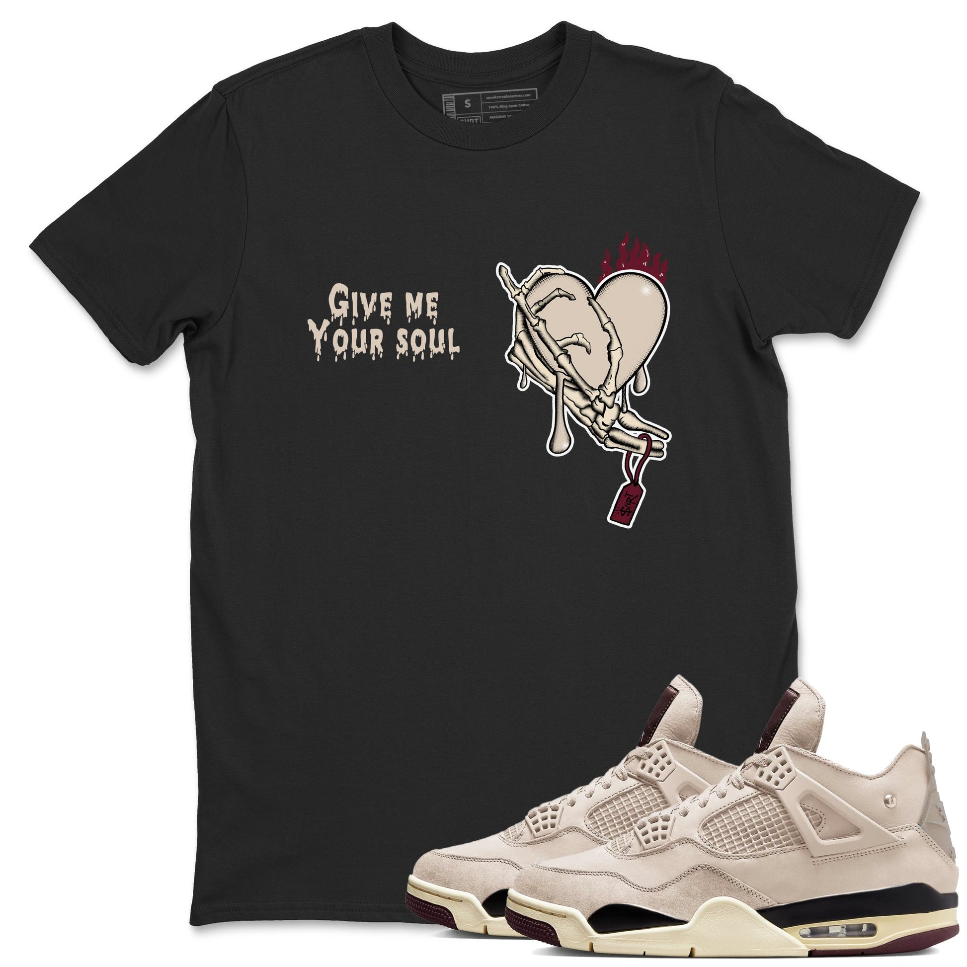 4s A Ma Maniere x Fossil Stone shirts to match jordans Give Me Your Soul unique Halloween sneaker tee 4s A Ma Maniere x Fossil Stone match shoes to clothes SNRT Sneaker Tees unisex cotton Black 1 shirts