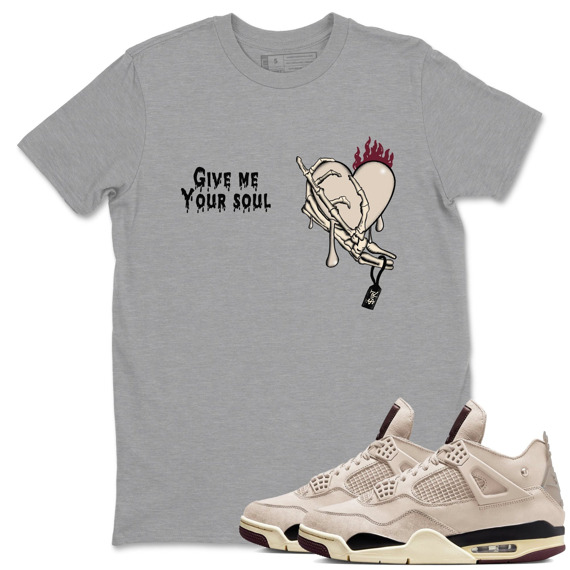 4s A Ma Maniere x Fossil Stone shirts to match jordans Give Me Your Soul unique Halloween sneaker tee 4s A Ma Maniere x Fossil Stone match shoes to clothes SNRT Sneaker Tees unisex cotton Heather Grey 1 shirts