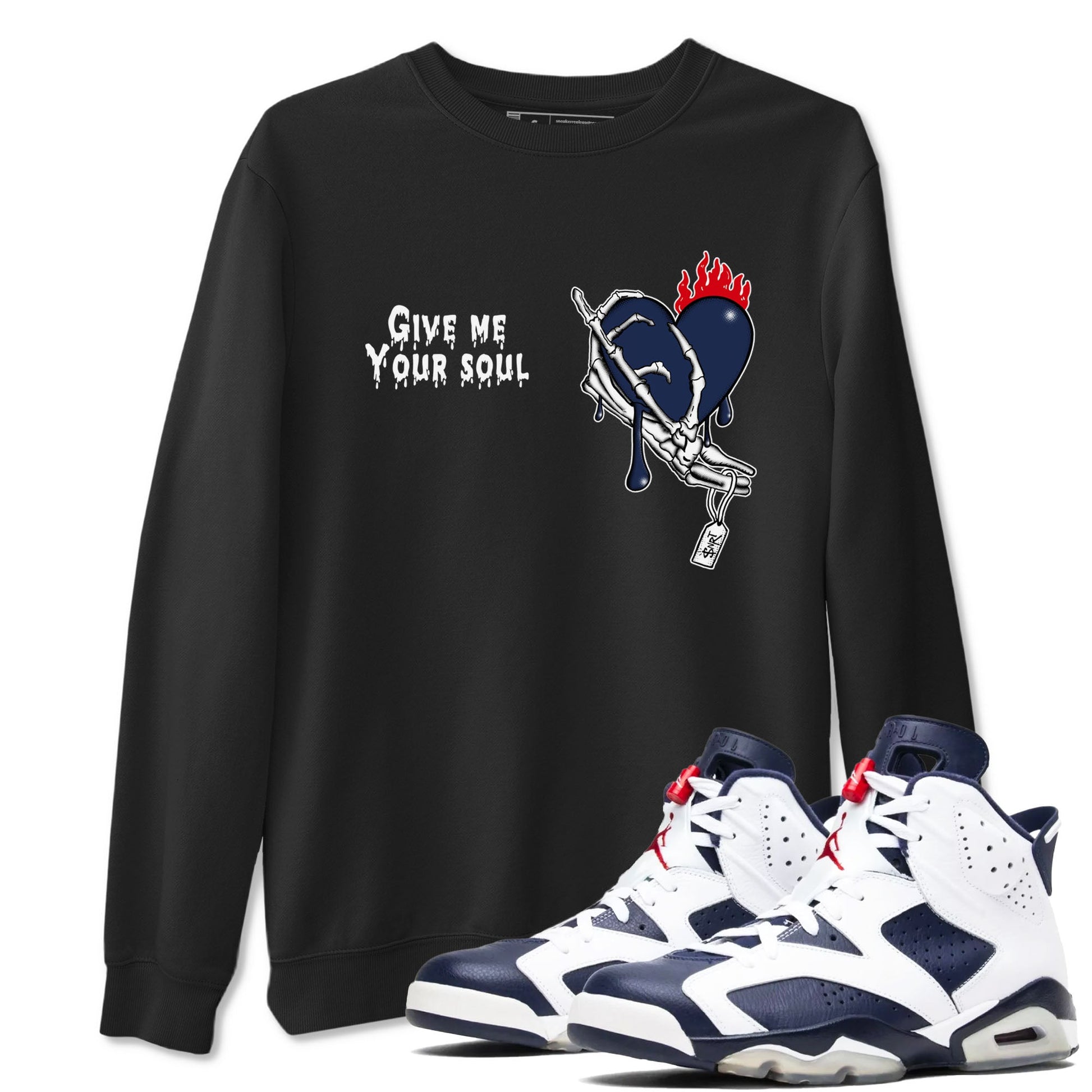 6s White And Midnight Navy shirts to match jordans Give Me Your Soul unique Halloween sneaker tee Air Jordan 6 White And Midnight Navy SNRT Sneaker Release Tees unisex cotton Black 1 crew neck shirts