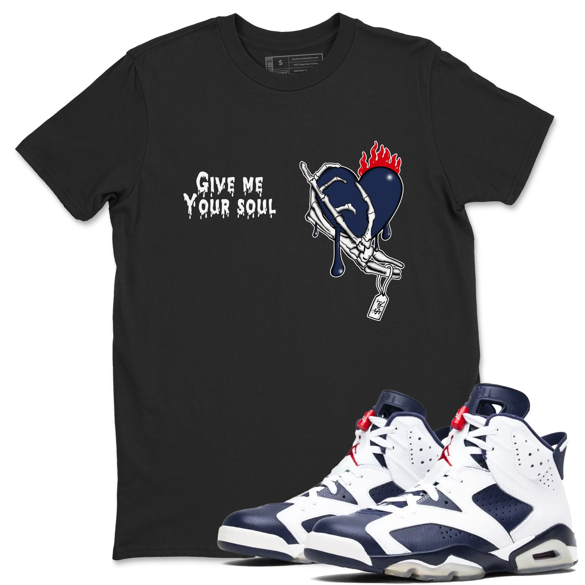 6s White And Midnight Navy shirts to match jordans Give Me Your Soul unique Halloween sneaker tee Air Jordan 6 White And Midnight Navy SNRT Sneaker Release Tees unisex cotton Black 1 crew neck shirts