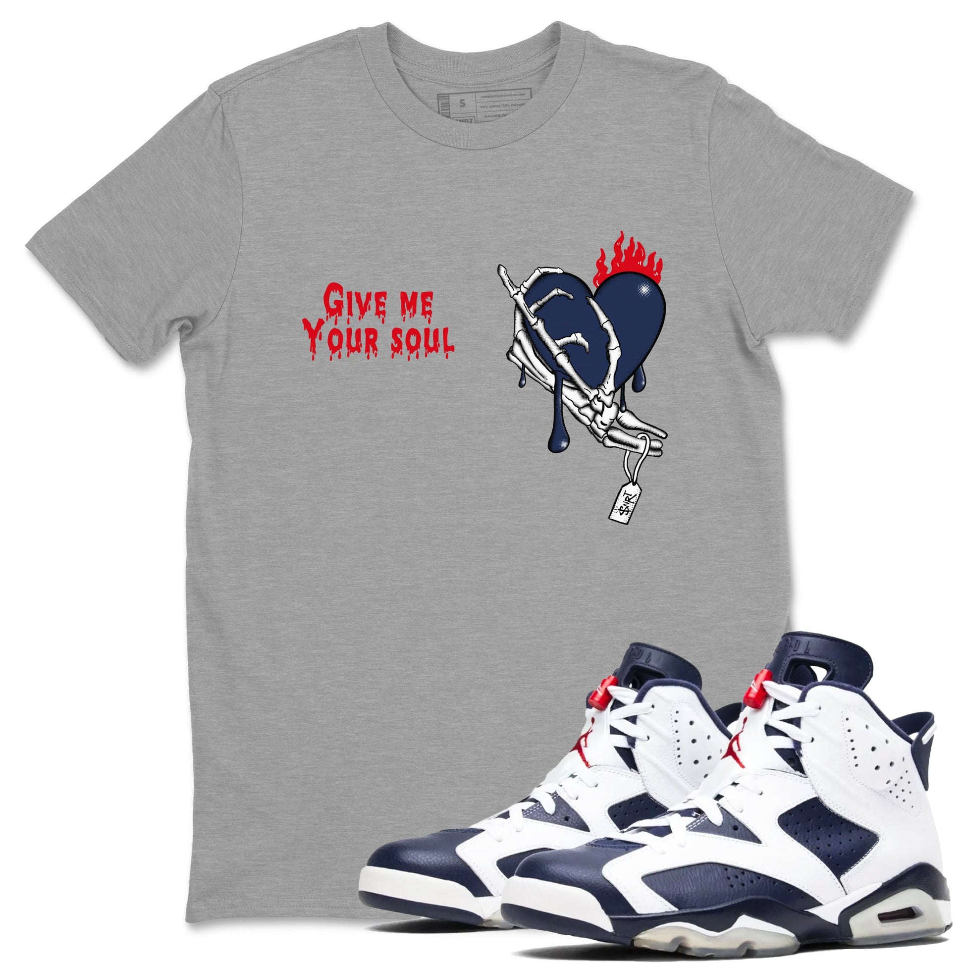 6s White And Midnight Navy shirts to match jordans Give Me Your Soul unique Halloween sneaker tee Air Jordan 6 White And Midnight Navy SNRT Sneaker Release Tees unisex cotton Heather Grey 1 crew neck shirts