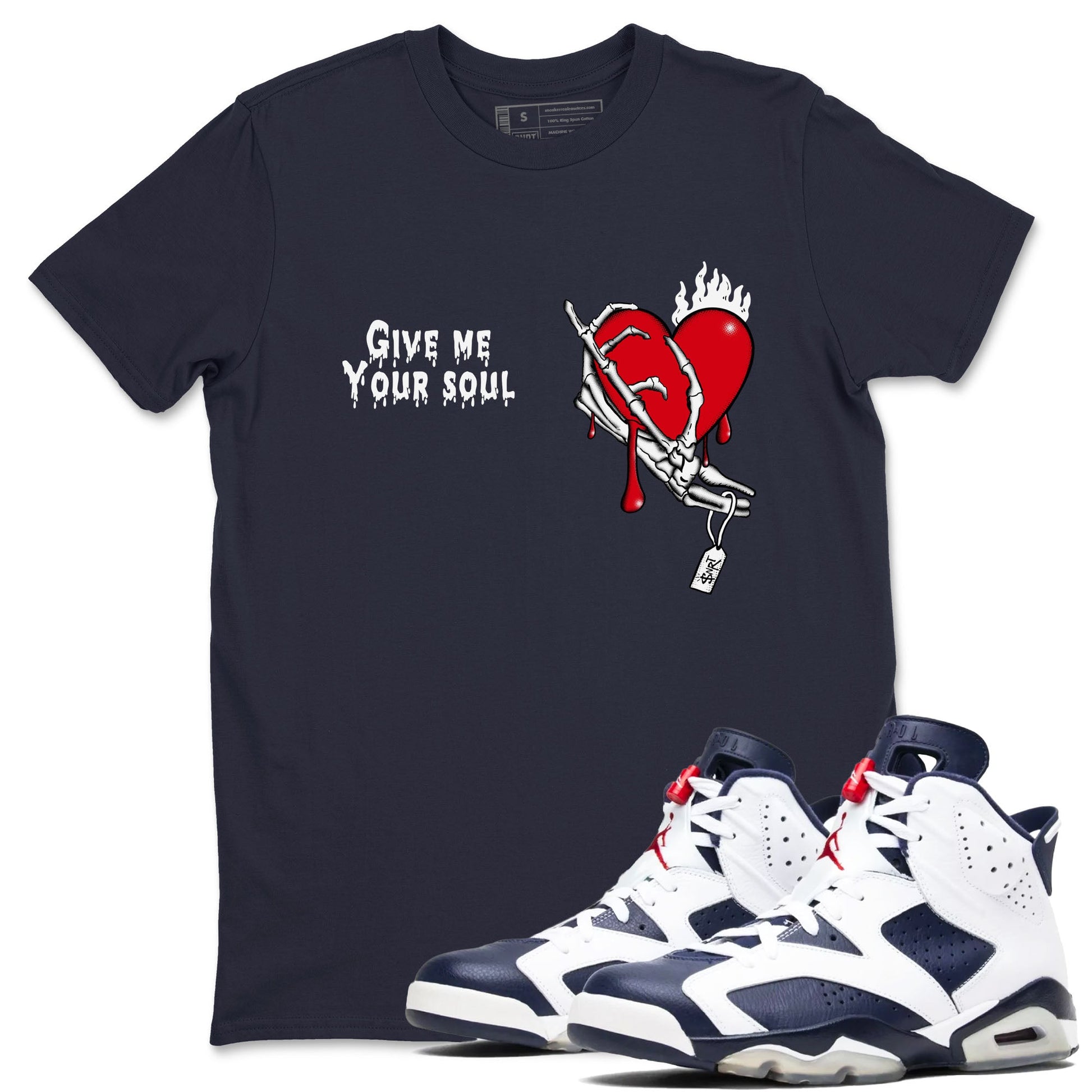 6s White And Midnight Navy shirts to match jordans Give Me Your Soul unique Halloween sneaker tee Air Jordan 6 White And Midnight Navy SNRT Sneaker Release Tees unisex cotton Navy 1 crew neck shirts