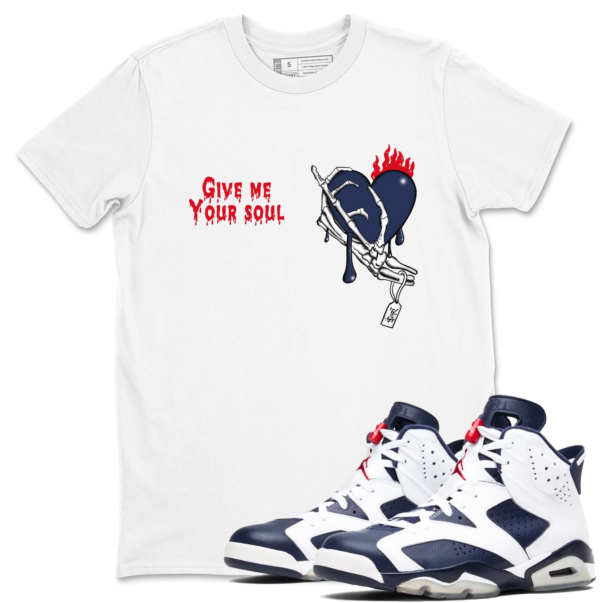 6s White And Midnight Navy shirts to match jordans Give Me Your Soul unique Halloween sneaker tee Air Jordan 6 White And Midnight Navy SNRT Sneaker Release Tees unisex cotton White 1 crew neck shirts