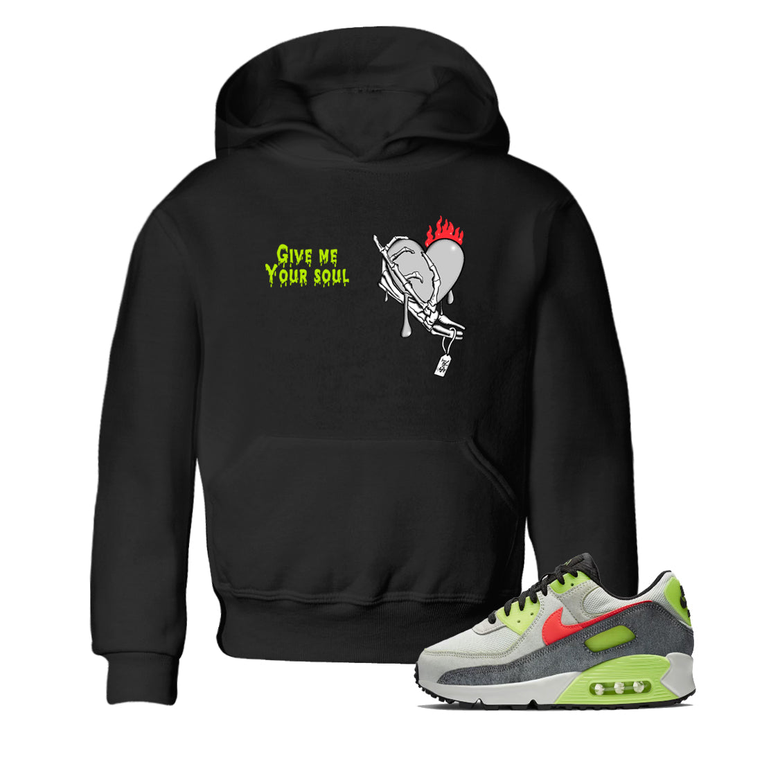 Sneaker Threads – Sneaker Tees To Match Air Max 90 Spruce Aura and Ghost Green – Give Me Your Soul Youth Graphic Tee Black 1. Perfect for Jordan releases 2025 colorways.