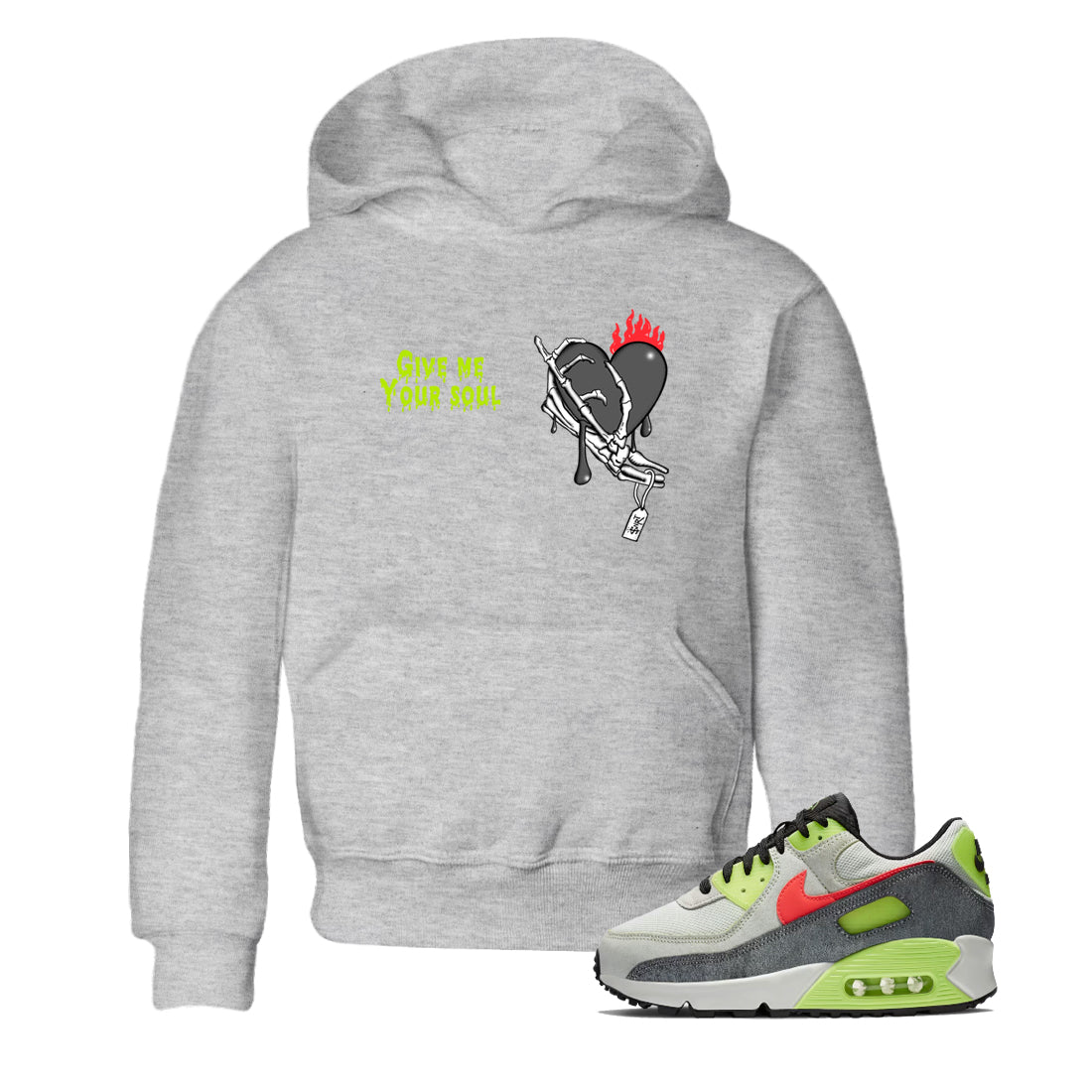 Sneaker Threads – Sneaker Tees To Match Air Max 90 Spruce Aura and Ghost Green – Give Me Your Soul Youth Graphic Tee Heather Grey 1. Perfect for Jordan releases 2025 colorways.