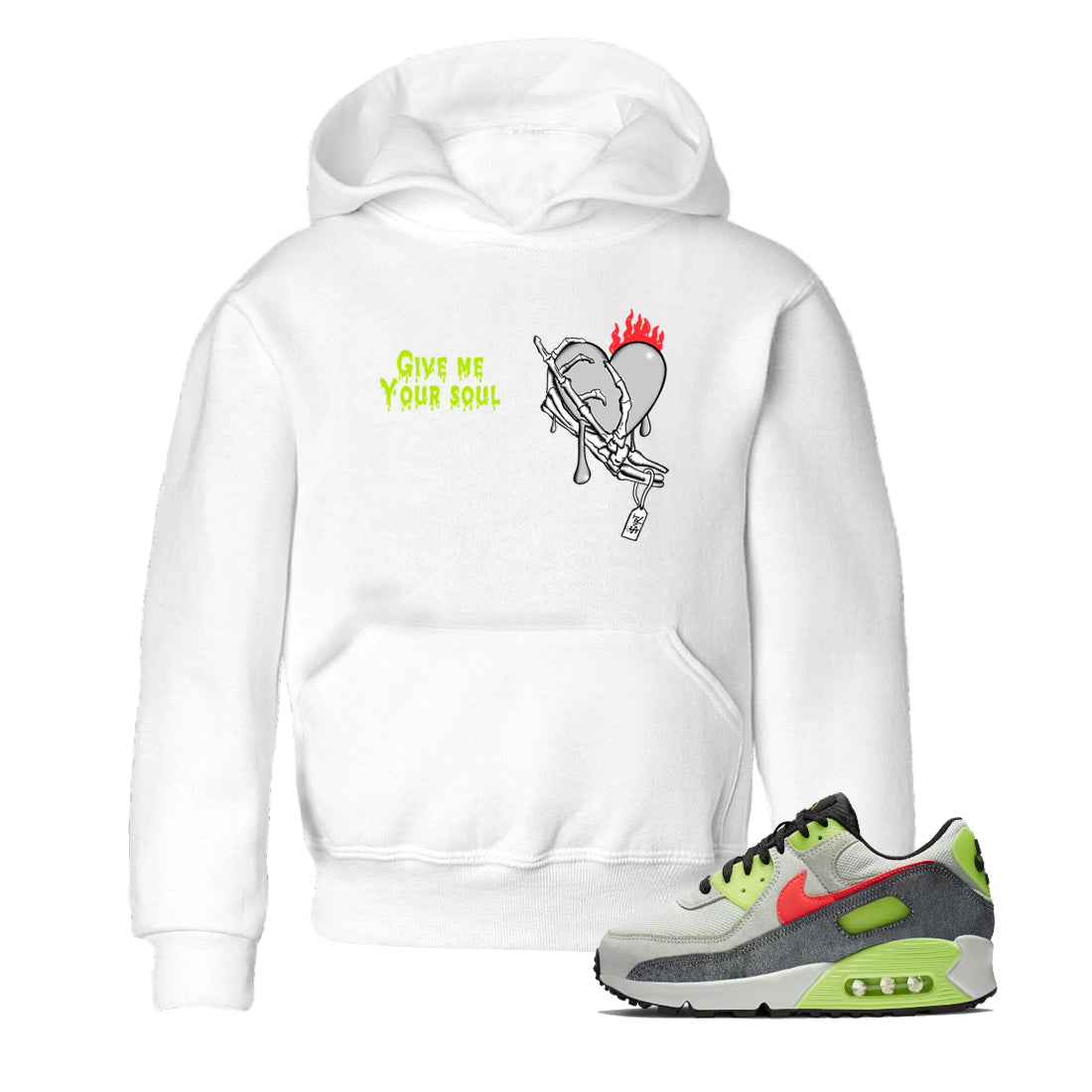 Sneaker Threads – Sneaker Tees To Match Air Max 90 Spruce Aura and Ghost Green – Give Me Your Soul Youth Graphic Tee White 1. Perfect for Jordan releases 2025 colorways.
