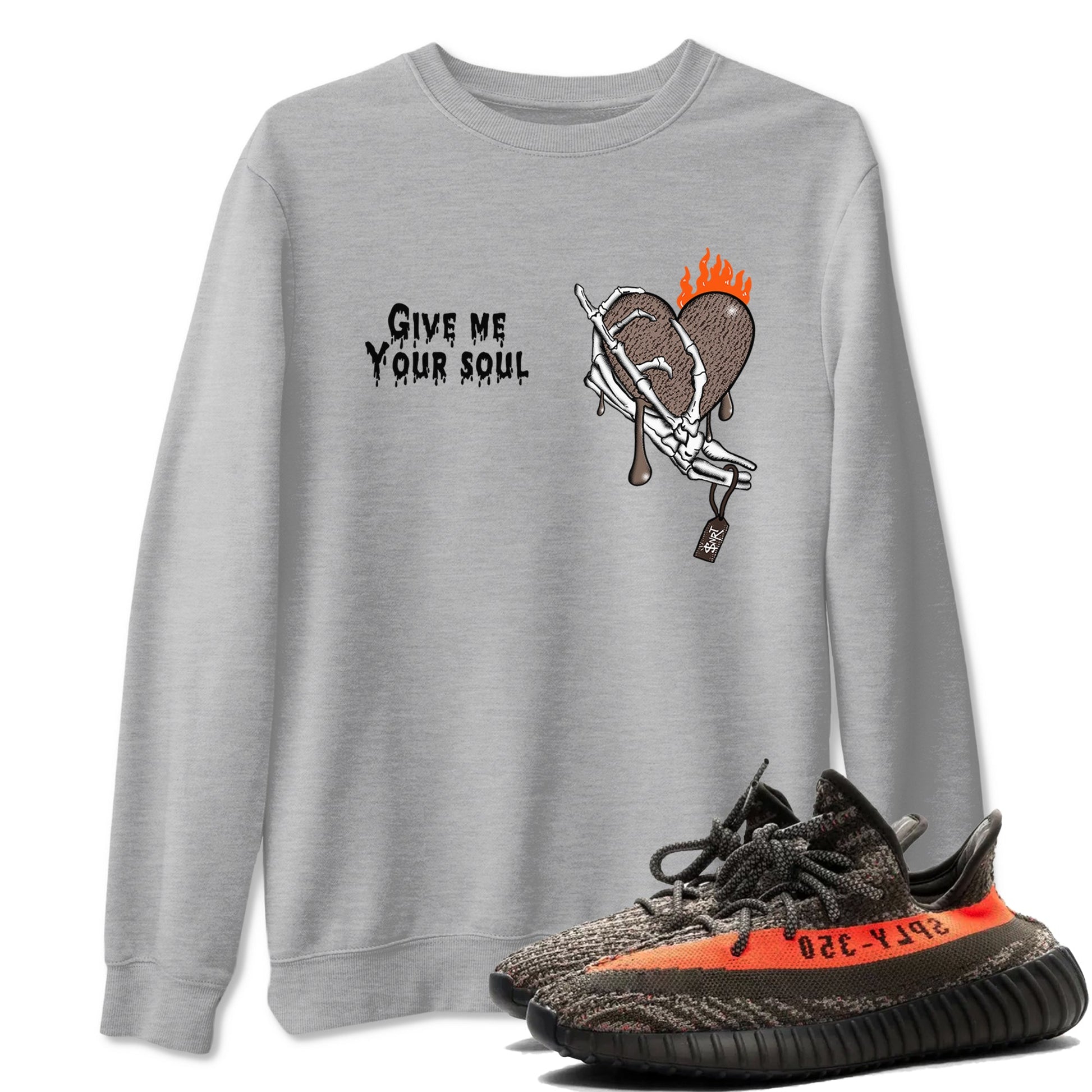 Yeezy 350 Carbon Beluga shirts to match jordans Give Me Your Soul unique Halloween sneaker tee Yeezy 350 Carbon Beluga match shoes to clothes SNRT Sneaker Tees unisex cotton Heather Grey 1 shirts