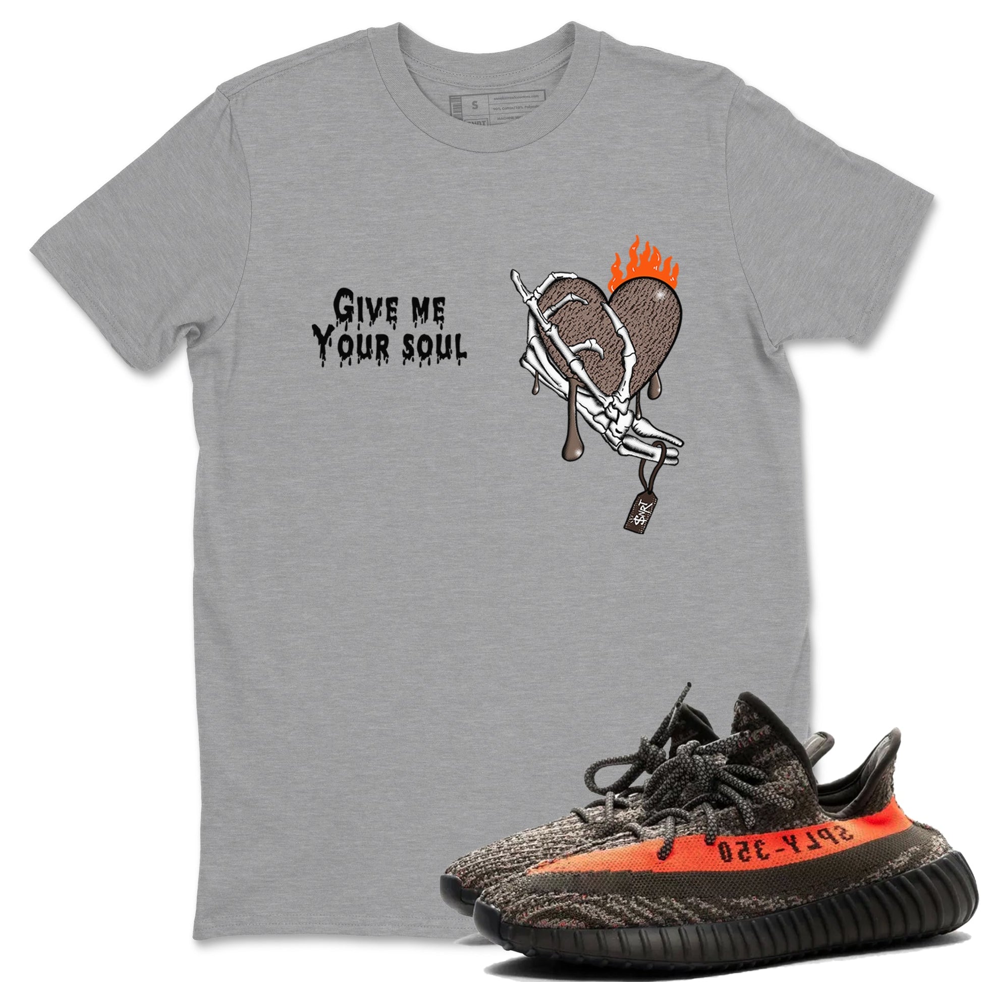 Yeezy 350 Carbon Beluga shirts to match jordans Give Me Your Soul unique Halloween sneaker tee Yeezy 350 Carbon Beluga match shoes to clothes SNRT Sneaker Tees unisex cotton Heather Grey 1 shirts
