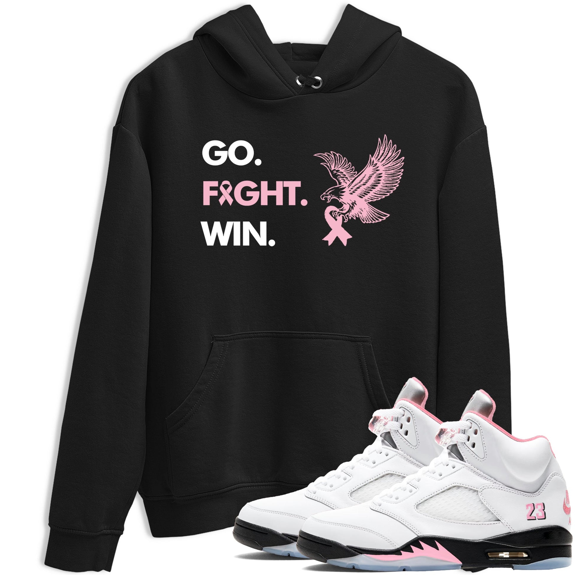 Sneaker Threads Sneaker Tees To Match Air Jordan 5 Medium Soft Pink Go Fight Win Graphic Tee Black 1. Perfect for Jordan releases 2025 colorways. breast cancer awareness.