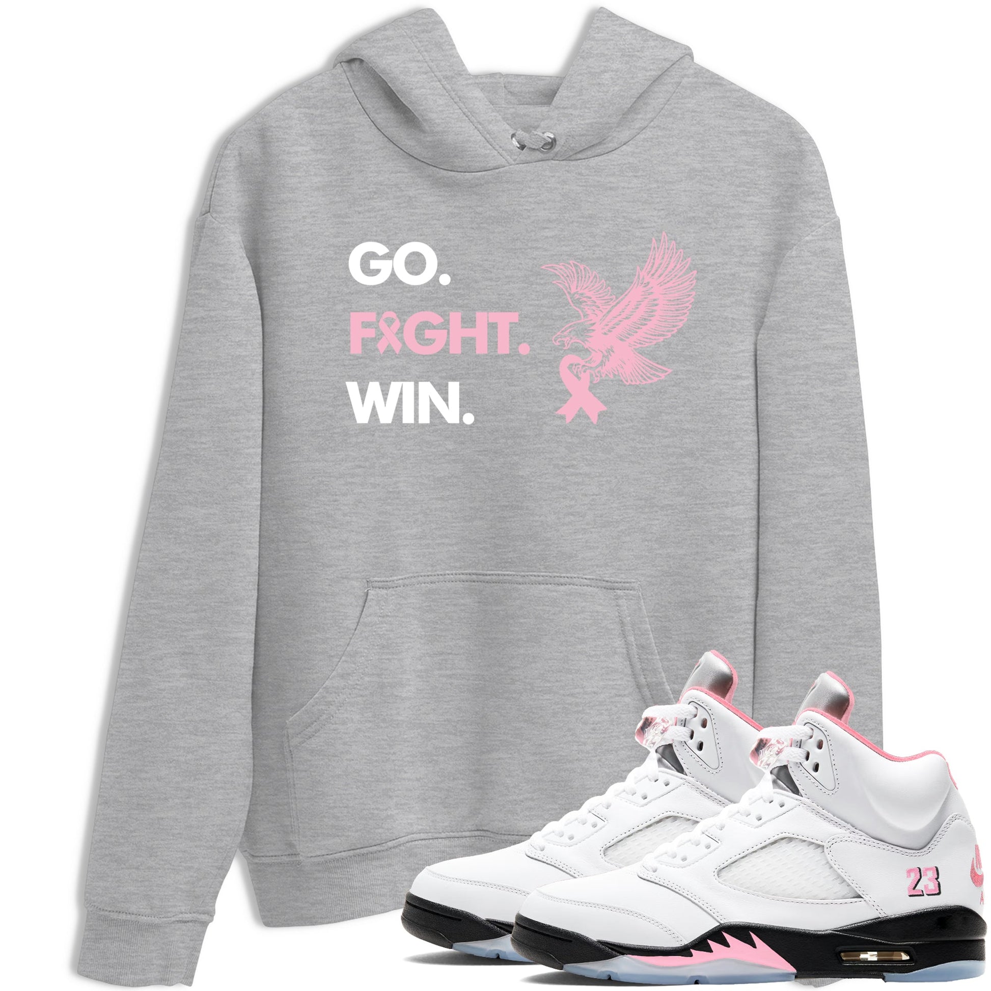 Sneaker Threads Sneaker Tees To Match Air Jordan 5 Medium Soft Pink Go Fight Win Graphic Tee Heather Grey 1. Perfect for Jordan releases 2025 colorways. breast cancer awareness.