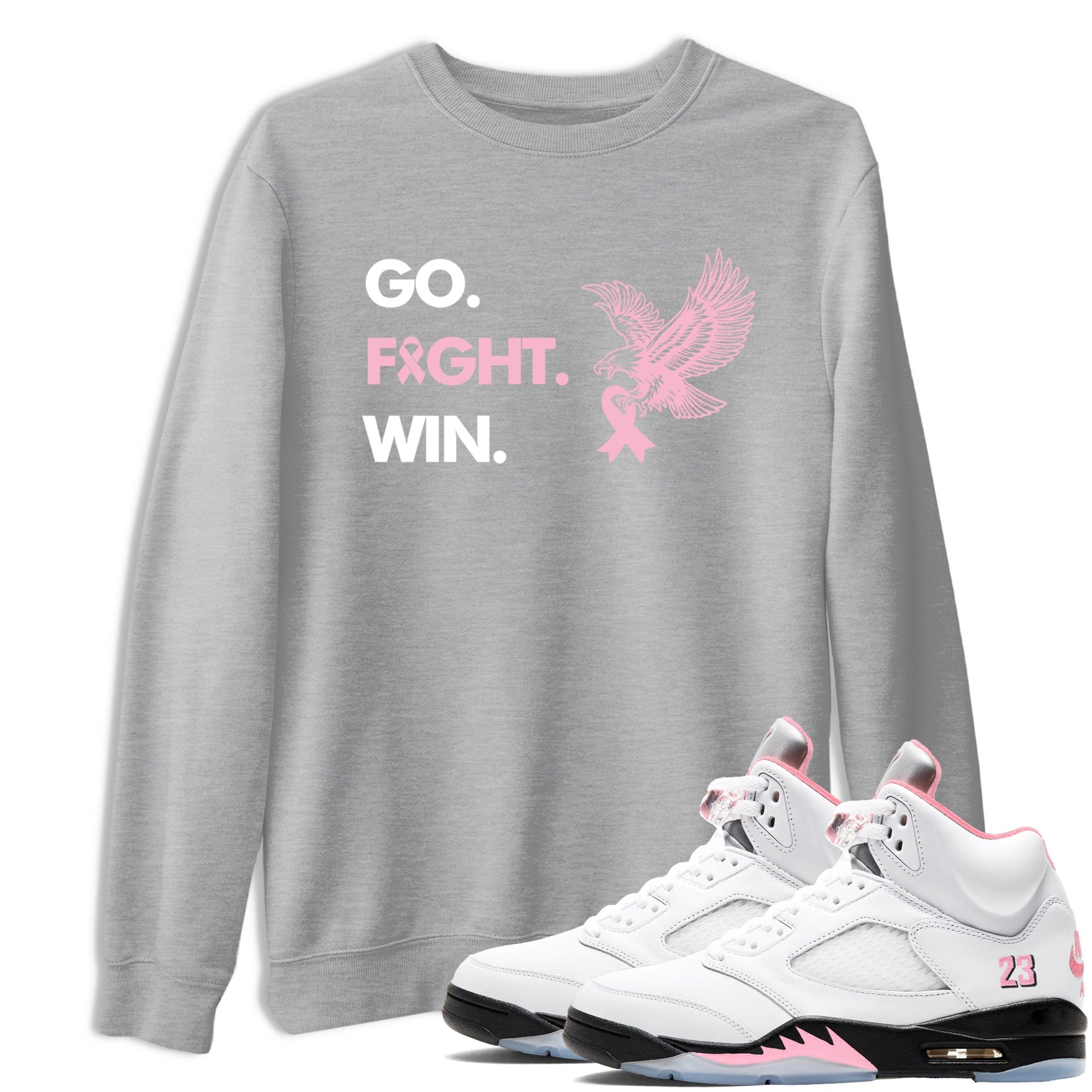 Sneaker Threads Sneaker Tees To Match Air Jordan 5 Medium Soft Pink Go Fight Win Graphic Tee Heather Grey 1. Perfect for Jordan releases 2025 colorways. breast cancer awareness.