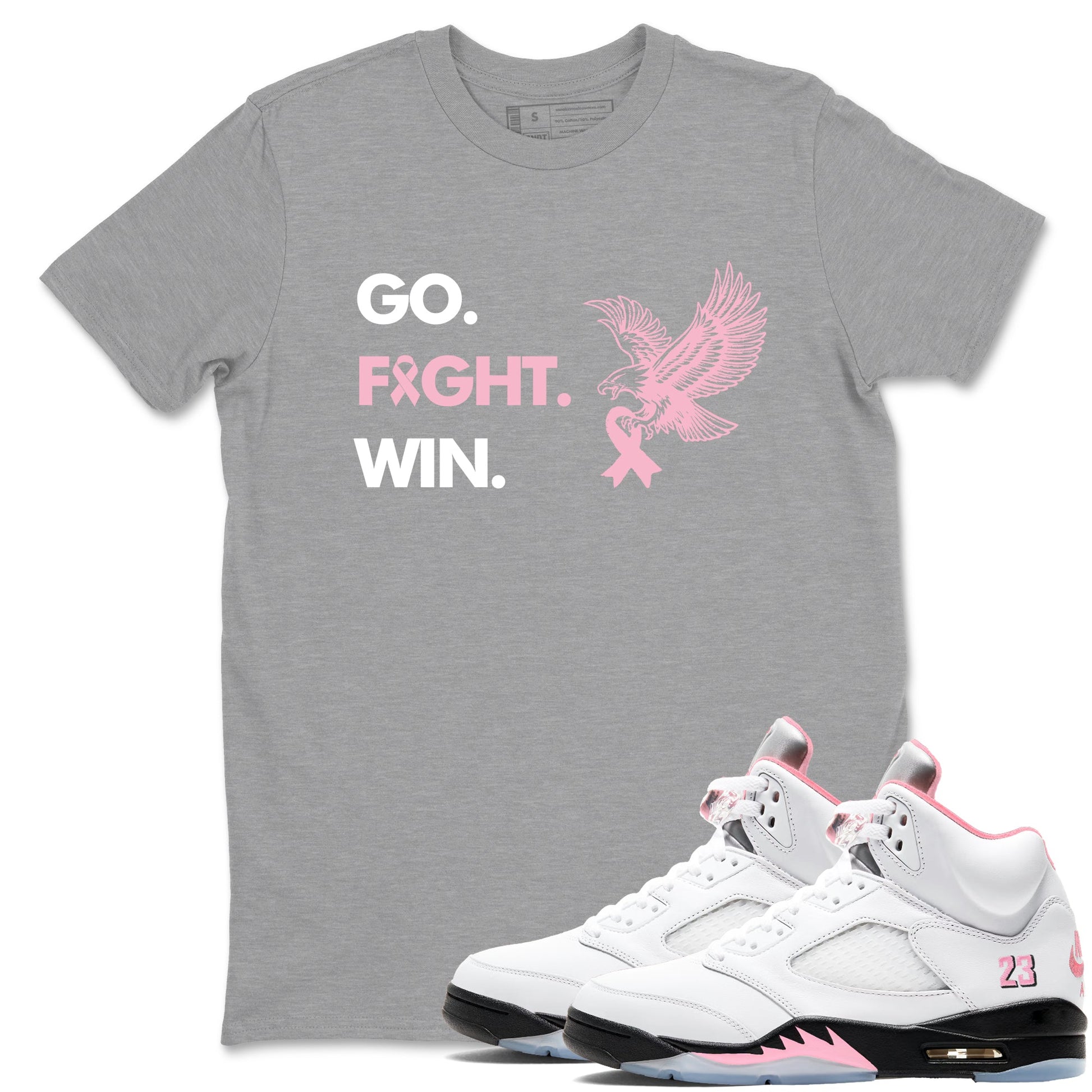 Sneaker Threads Sneaker Tees To Match Air Jordan 5 Medium Soft Pink Go Fight Win Graphic Tee Heather Grey 1. Perfect for Jordan releases 2025 colorways. breast cancer awareness.