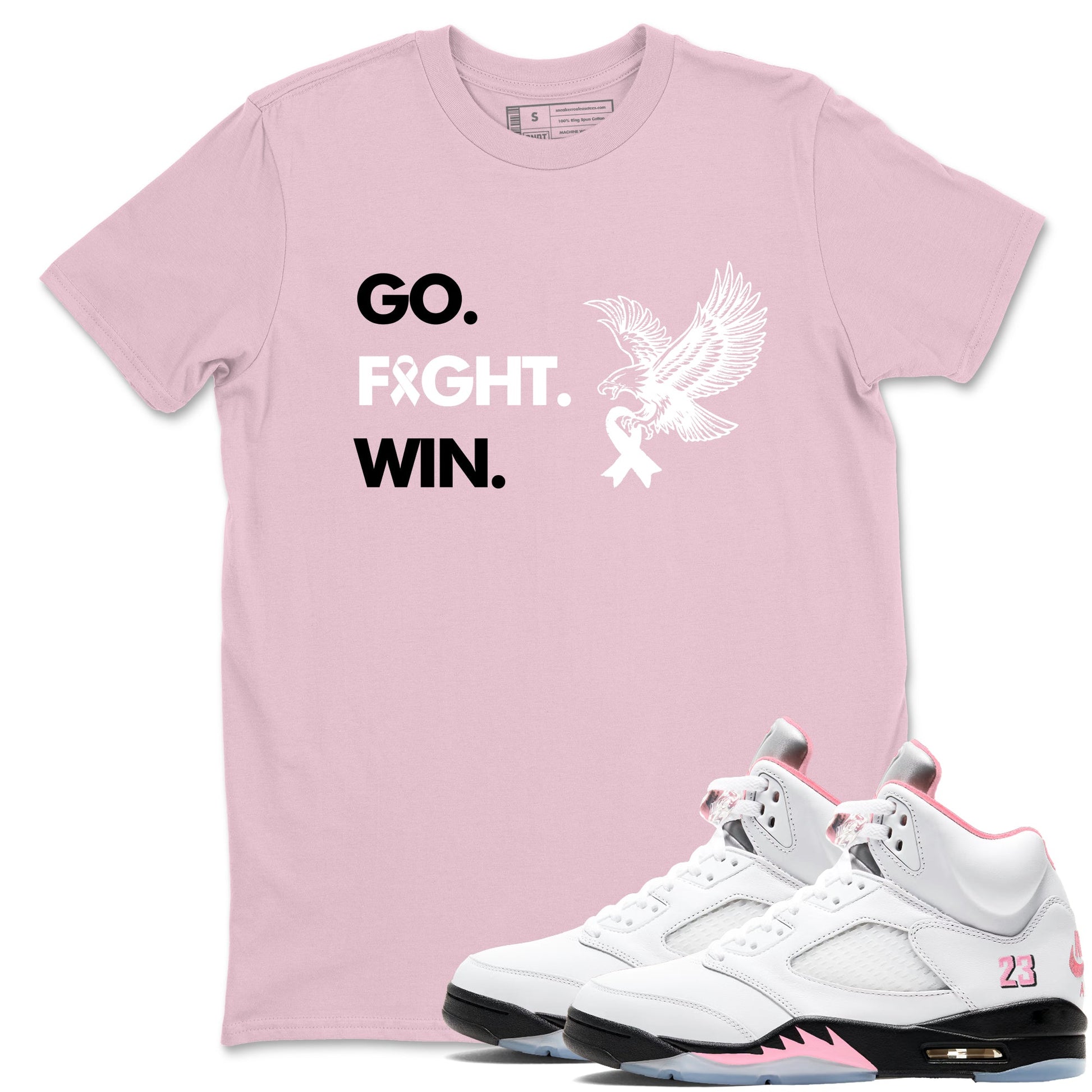Sneaker Threads Sneaker Tees To Match Air Jordan 5 Medium Soft Pink Go Fight Win Graphic Tee Pink 1. Perfect for Jordan releases 2025 colorways. breast cancer awareness.