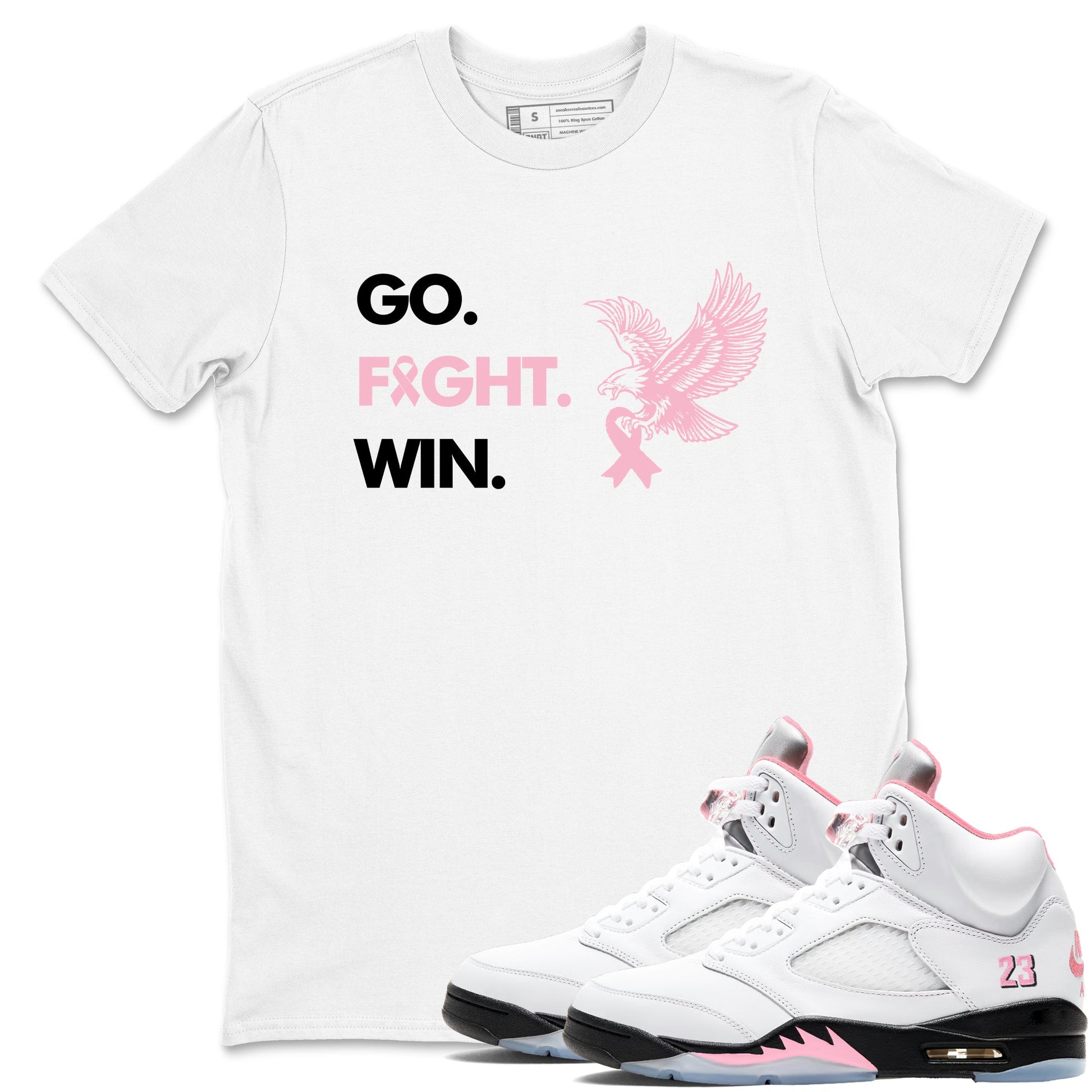 Sneaker Threads Sneaker Tees To Match Air Jordan 5 Medium Soft Pink Go Fight Win Graphic Tee White 1. Perfect for Jordan releases 2025 colorways. breast cancer awareness.