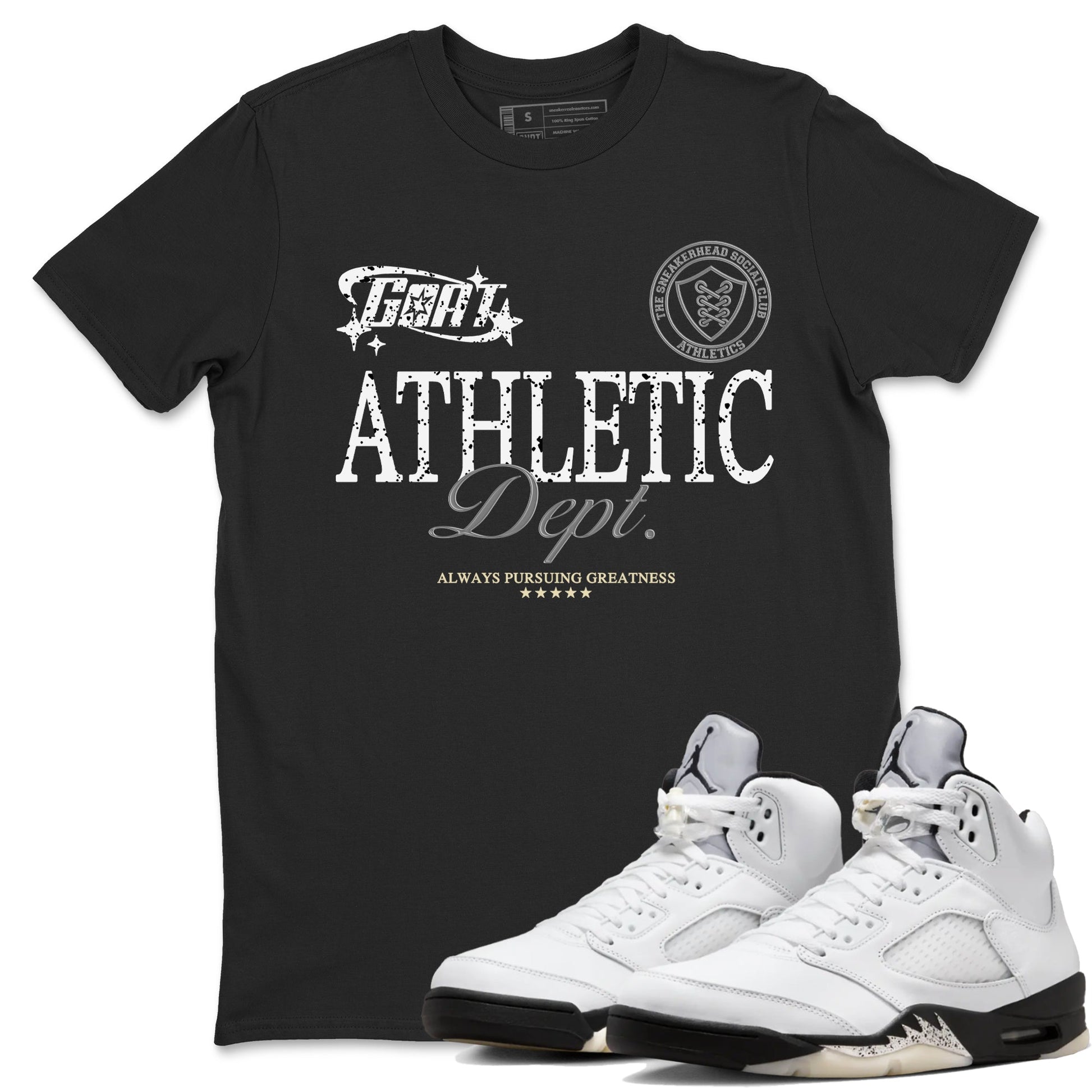 5s White Black shirts to match jordans Goat Athletic Dept sneaker match tees Air Jordan 5 White Black SNRT Sneaker Release Tees unisex cotton Black 1 crew neck shirts