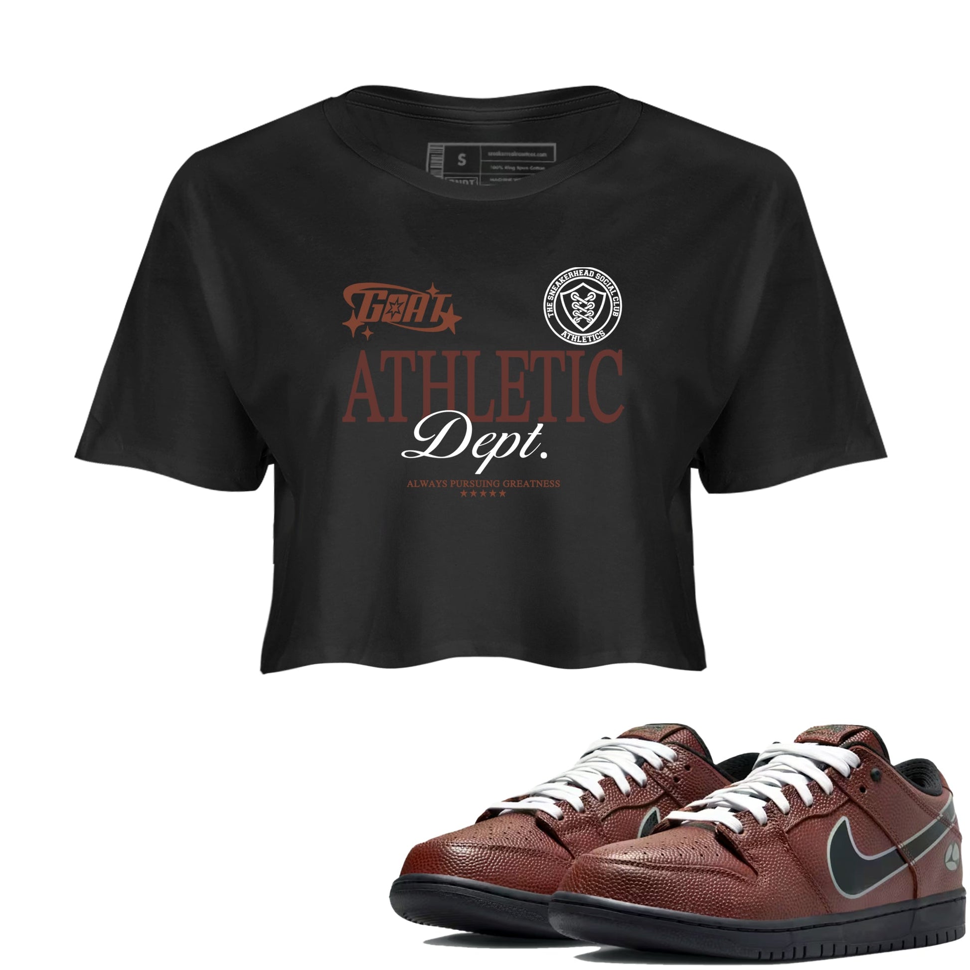 Sneaker match tees – Sneaker Tees To Match Dunk Low Football Shoes – Goat Athletic Dept Crop T-Shirt Black 1