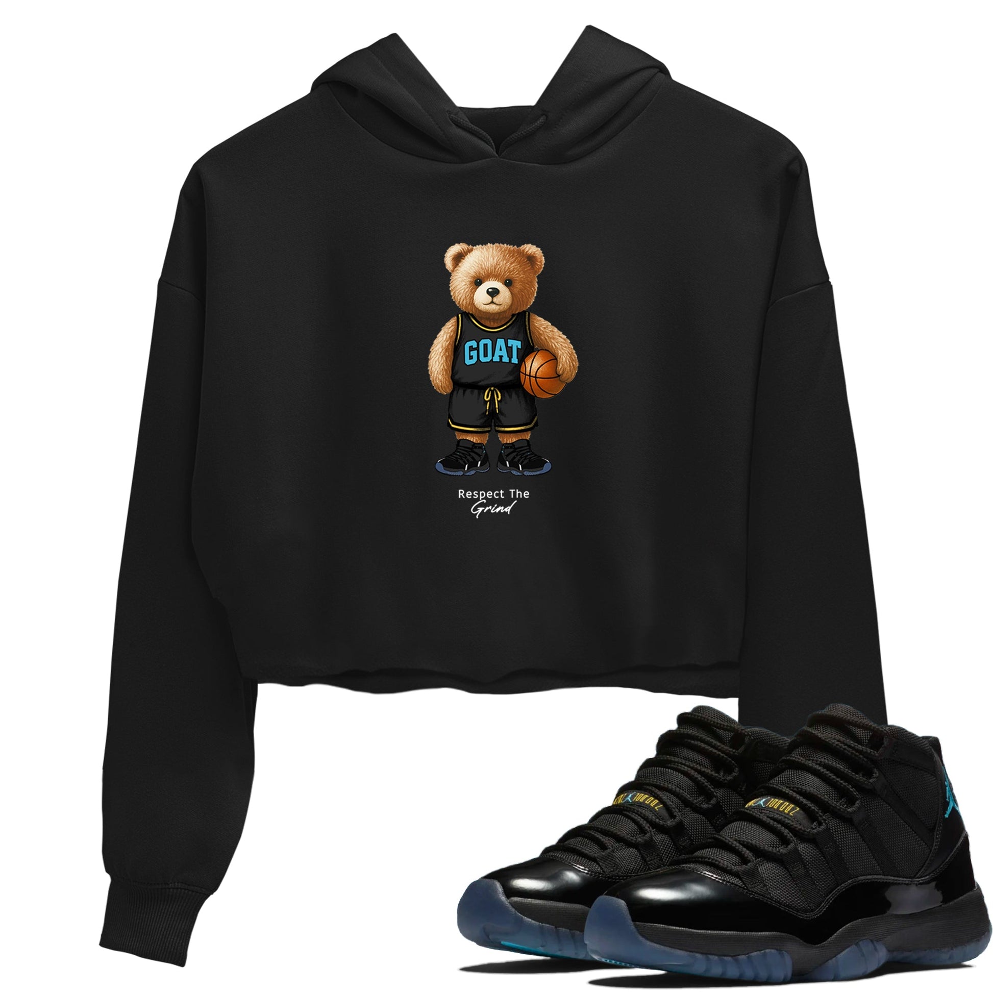 Basketball Graphic Tee – Sneaker Tees To Match Air Jordan 11 Gamma – GOAT Mode Crop Tee Black 1. Perfect for Foamposite releases 2025 colorways.