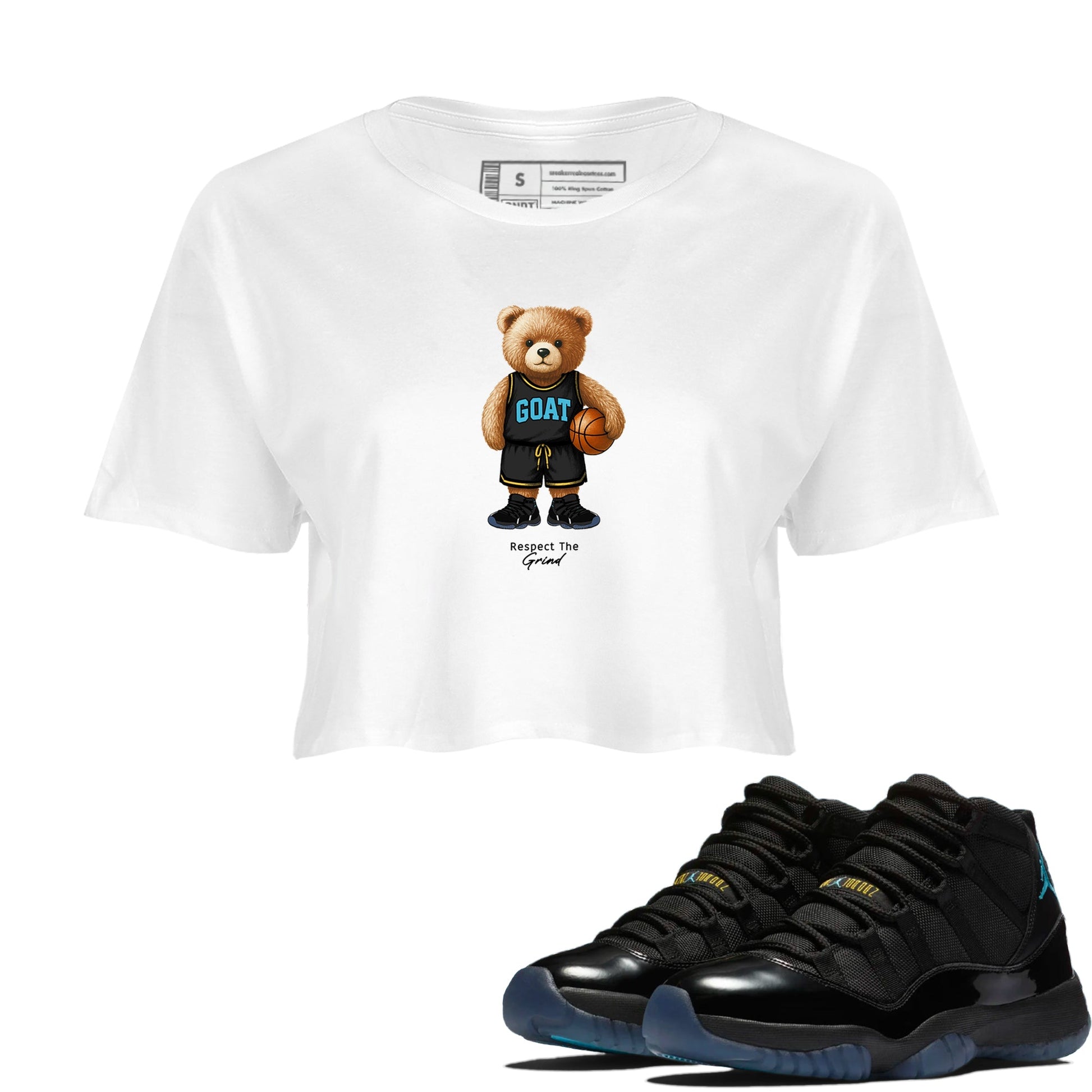 Basketball Graphic Tee – Sneaker Tees To Match Air Jordan 11 Gamma – GOAT Mode Crop Tee White 1. Perfect for Foamposite releases 2025 colorways.