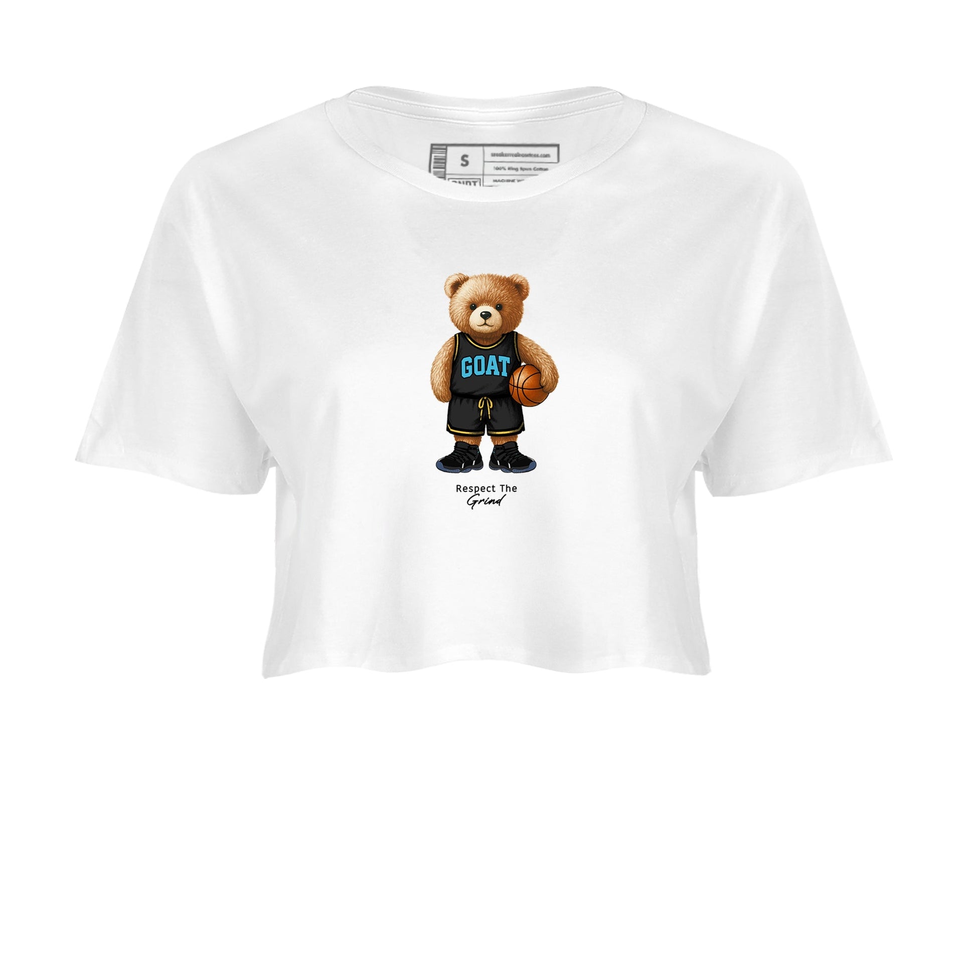 Basketball Graphic Tee – Sneaker Tees To Match Air Jordan 11 Gamma – GOAT Mode Crop Tee White 2. Perfect for Foamposite releases 2025 colorways.