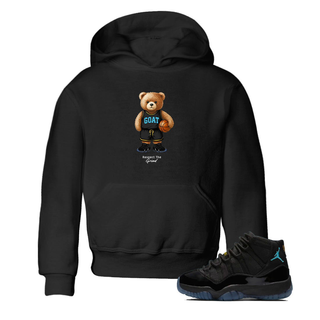 Basketball Graphic Tee – Sneaker Tees To Match Air Jordan 11 Gamma – GOAT Mode Youth Graphic Tee Black 1. Perfect for 11s Gamma releases 2025 colorways.