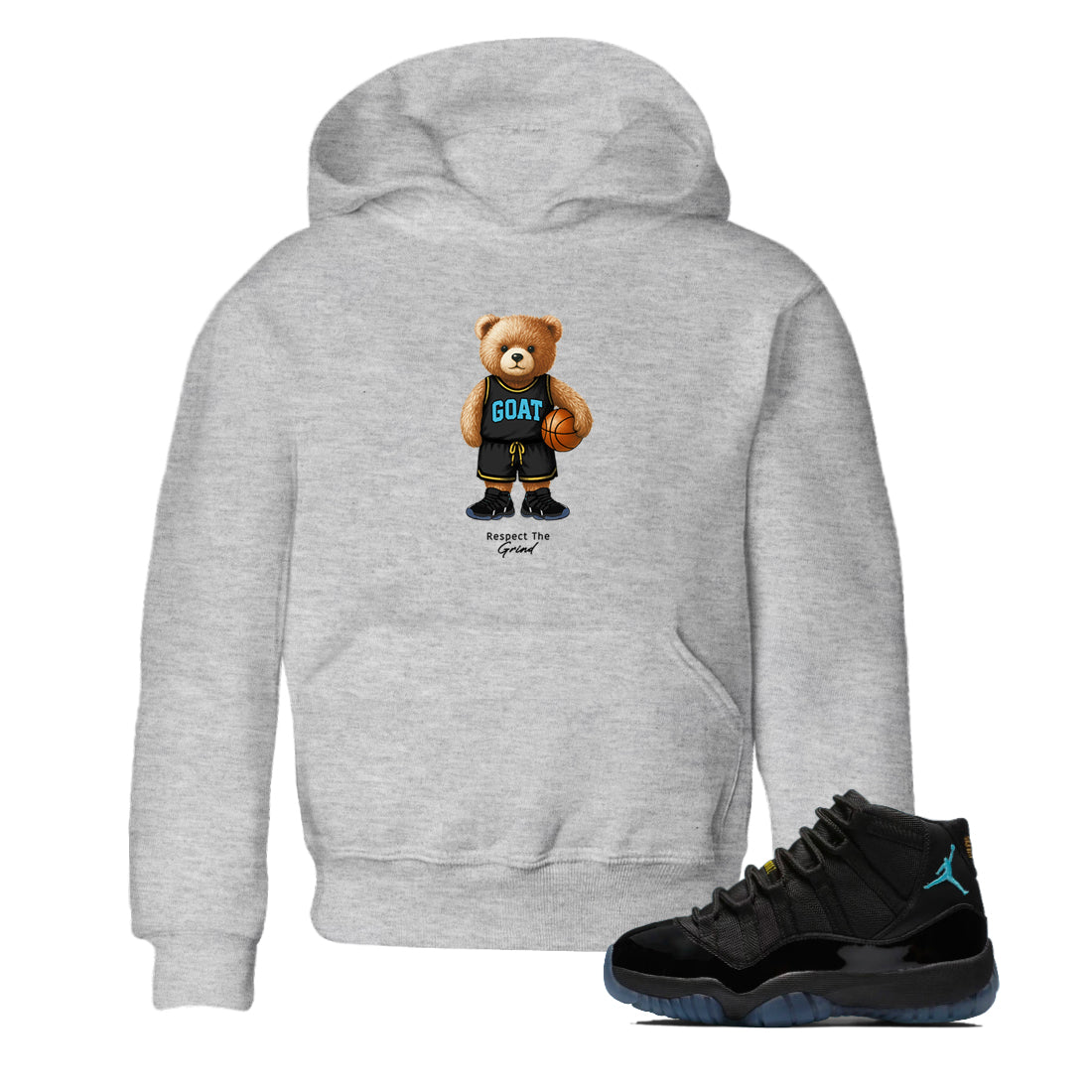 Basketball Graphic Tee – Sneaker Tees To Match Air Jordan 11 Gamma – GOAT Mode Youth Graphic Tee Heather Grey 1. Perfect for 11s Gamma releases 2025 colorways.