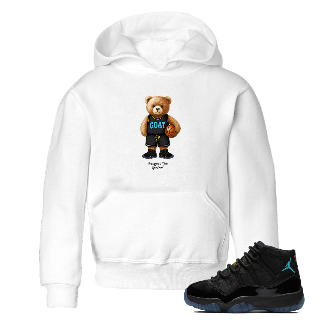 Basketball Graphic Tee – Sneaker Tees To Match Air Jordan 11 Gamma – GOAT Mode Youth Graphic Tee White 1. Perfect for 11s Gamma releases 2025 colorways.