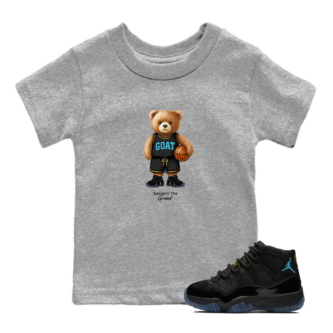 Basketball Graphic Tee – Sneaker Tees To Match Air Jordan 11 Gamma – GOAT Mode Youth Graphic Tee Heather Grey 1. Perfect for 11s Gamma releases 2025 colorways.