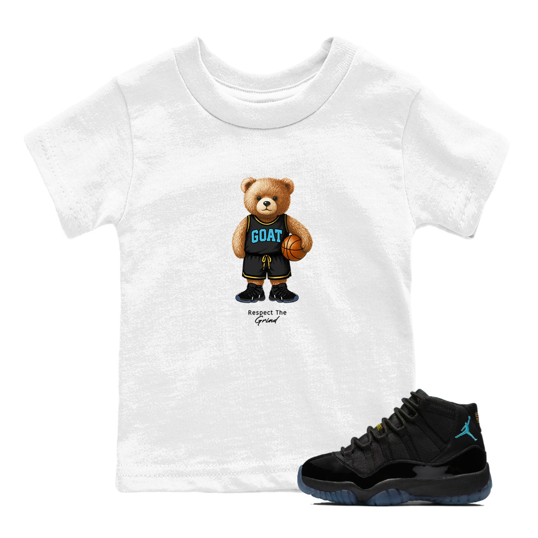 Basketball Graphic Tee – Sneaker Tees To Match Air Jordan 11 Gamma – GOAT Mode Youth Graphic Tee White 1. Perfect for 11s Gamma releases 2025 colorways.